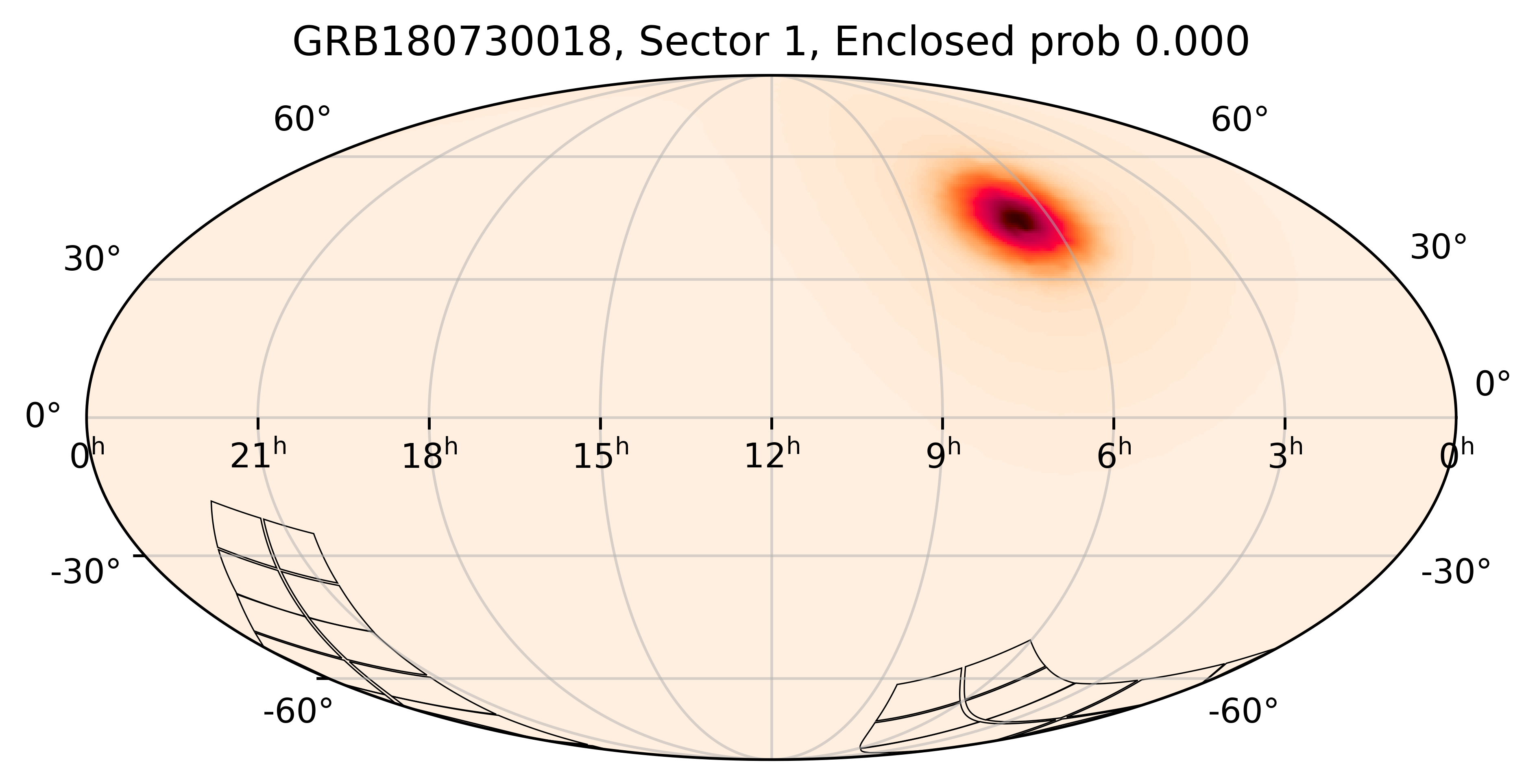 TESS Overlap Sky Map for GRB180730018 in TESS Sector1