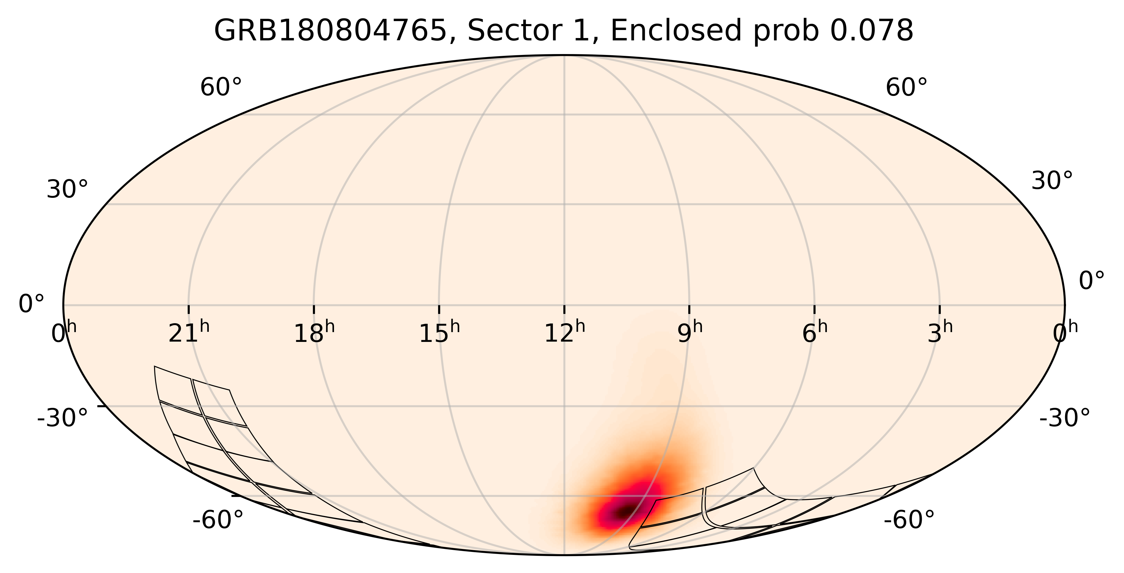 TESS Overlap Sky Map for GRB180804765 in TESS Sector1