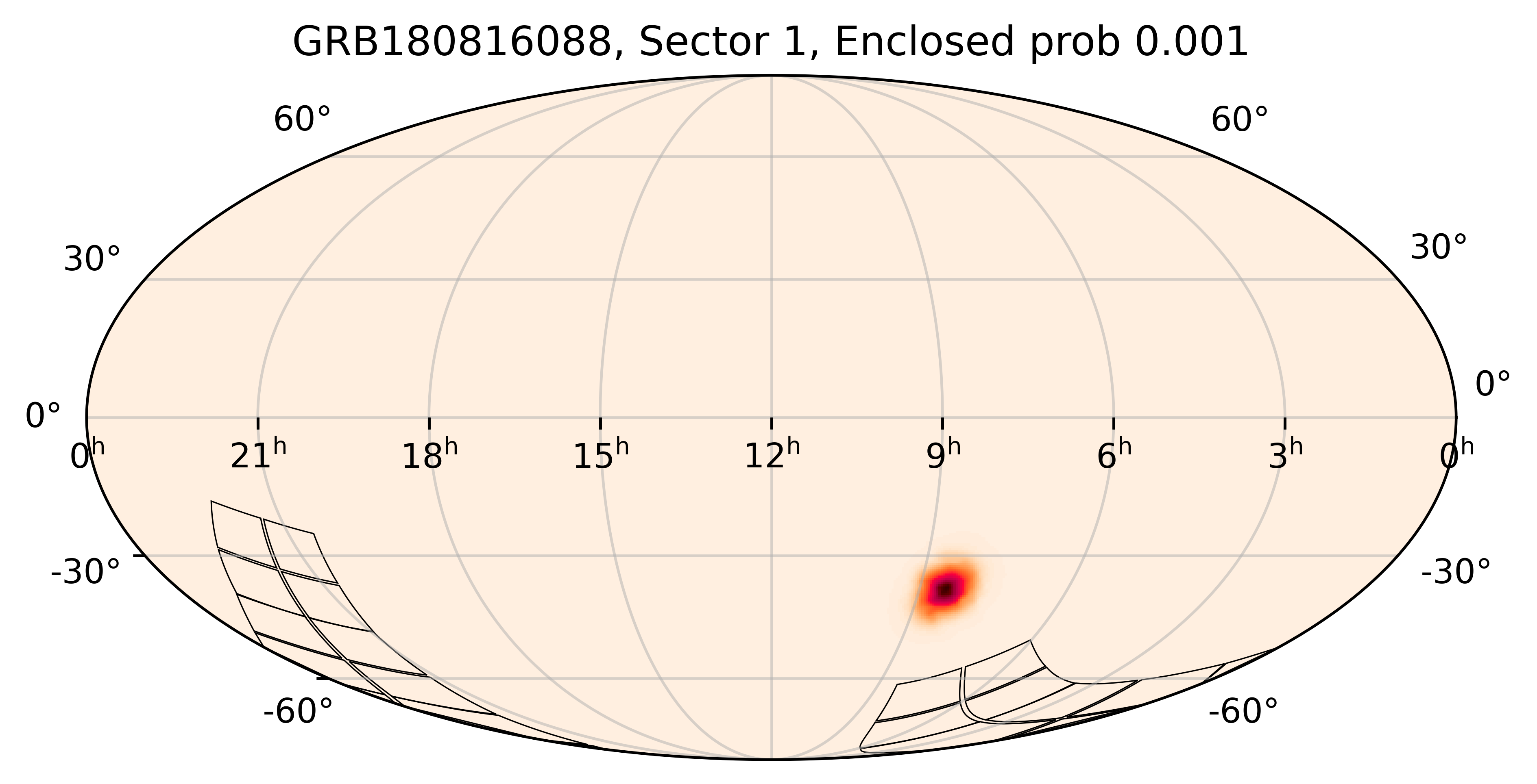TESS Overlap Sky Map for GRB180816088 in TESS Sector1