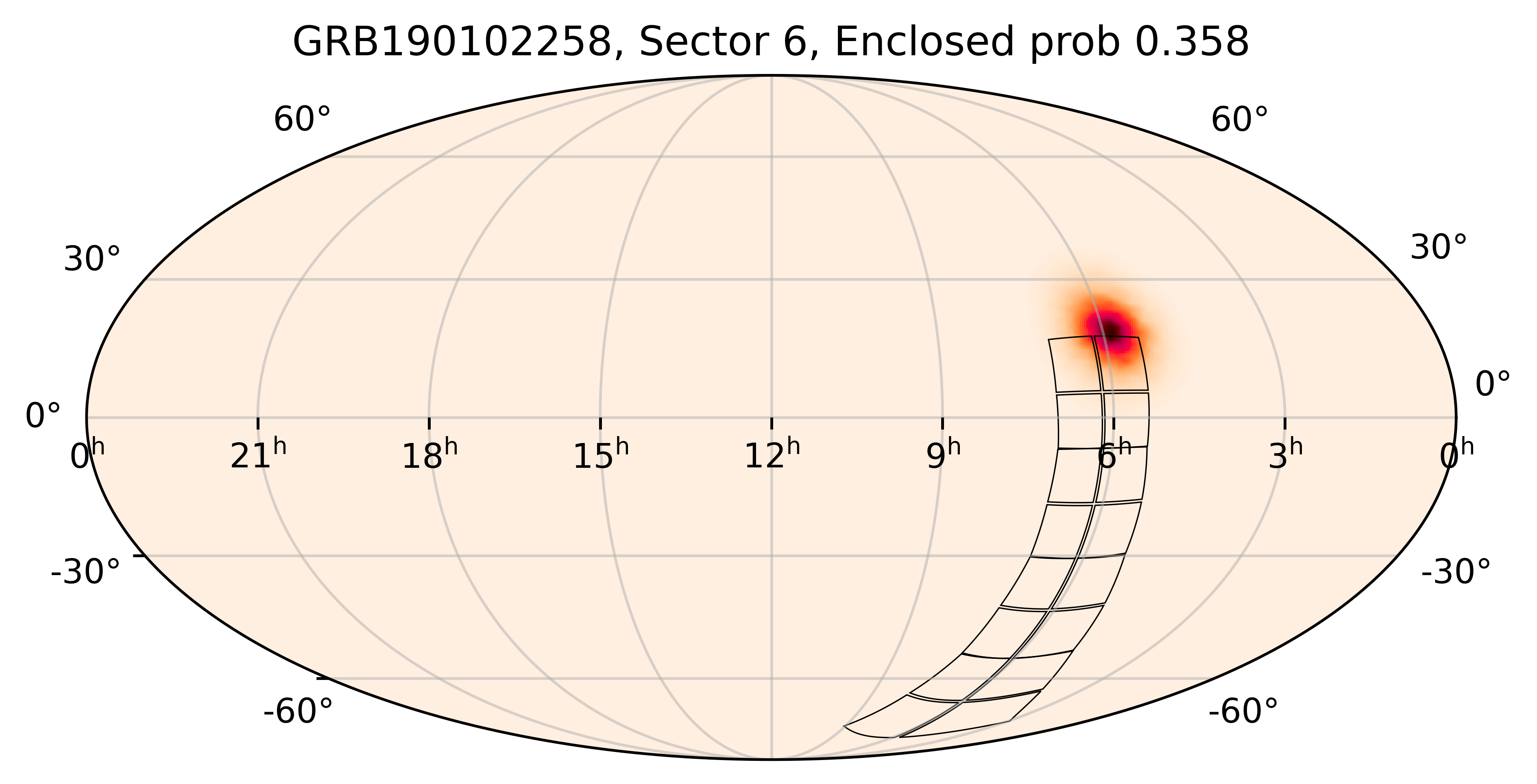 TESS Overlap Sky Map for GRB190102258 in TESS Sector6