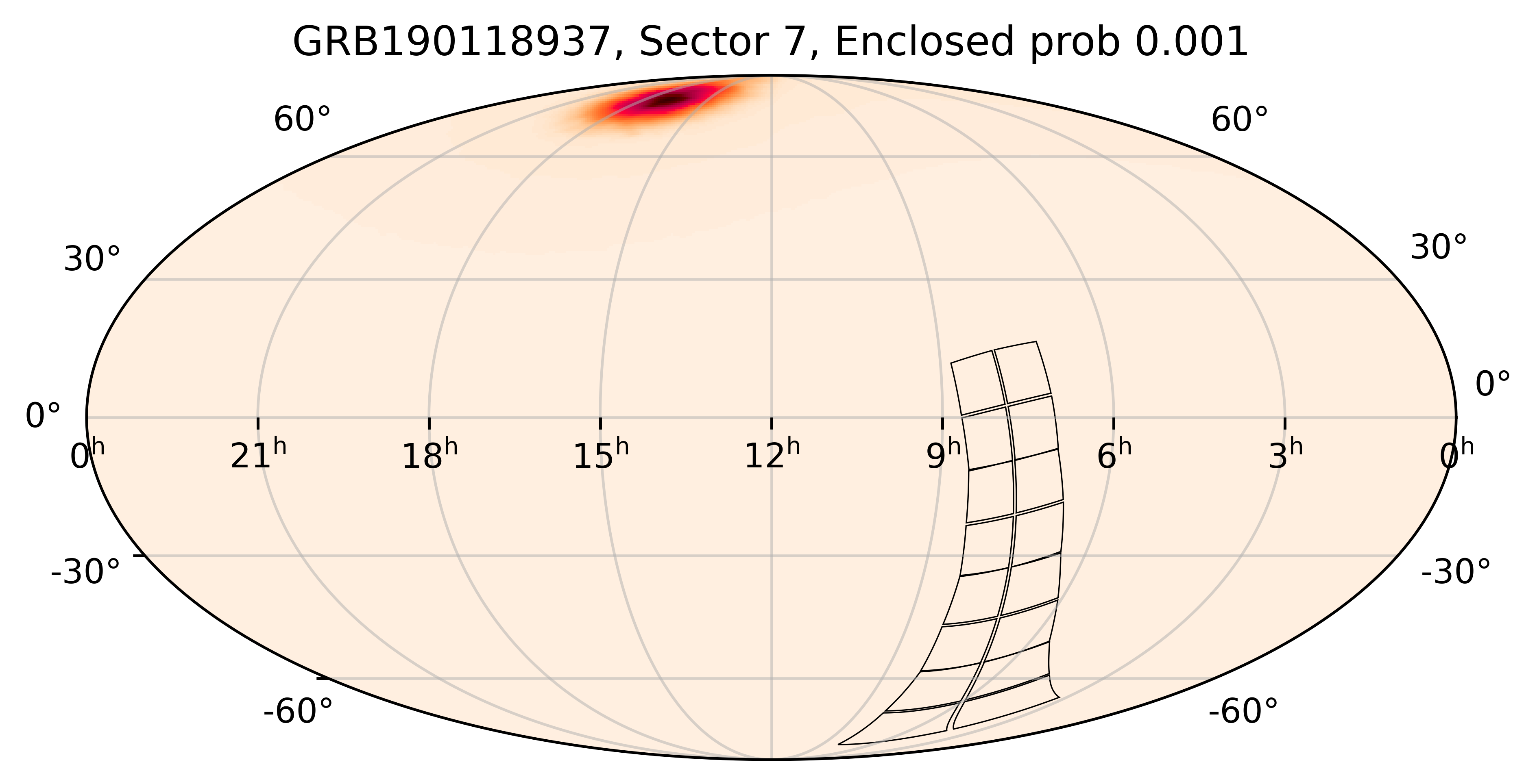 TESS Overlap Sky Map for GRB190118937 in TESS Sector7