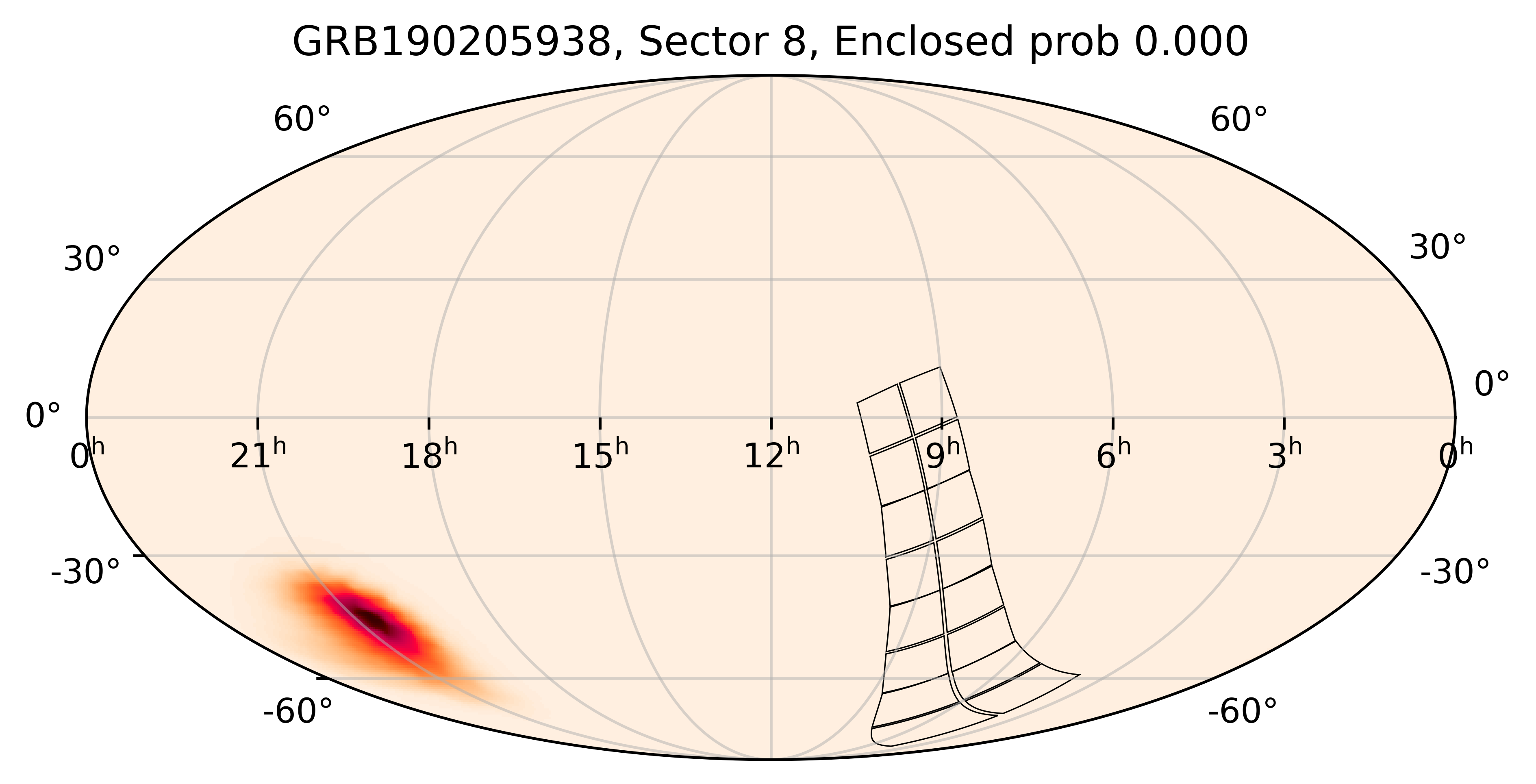 TESS Overlap Sky Map for GRB190205938 in TESS Sector8