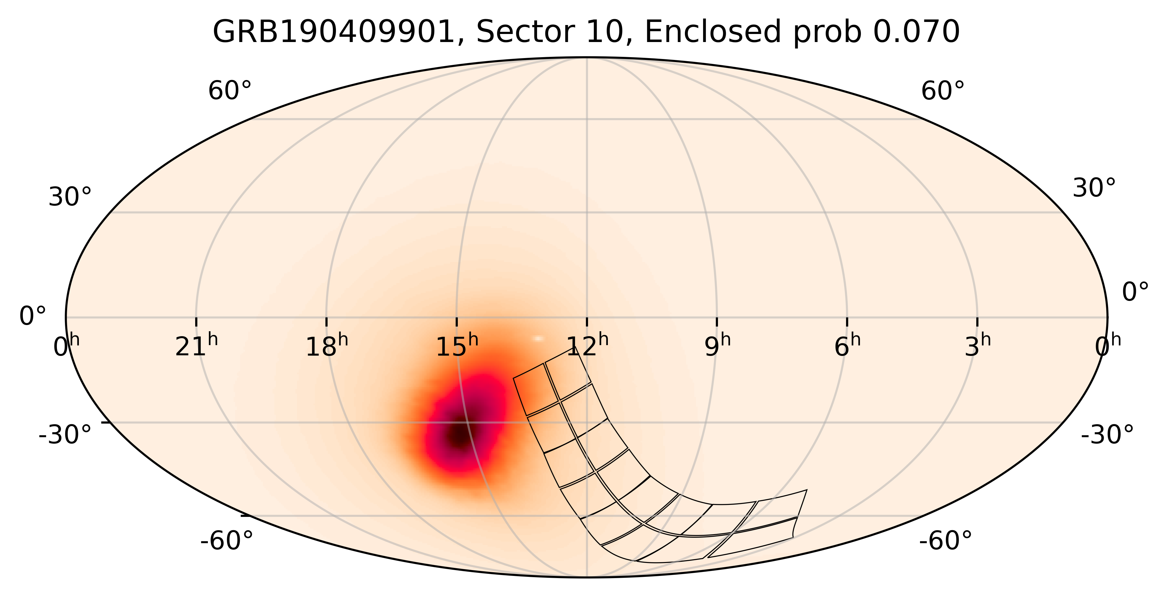 TESS Overlap Sky Map for GRB190409901 in TESS Sector10