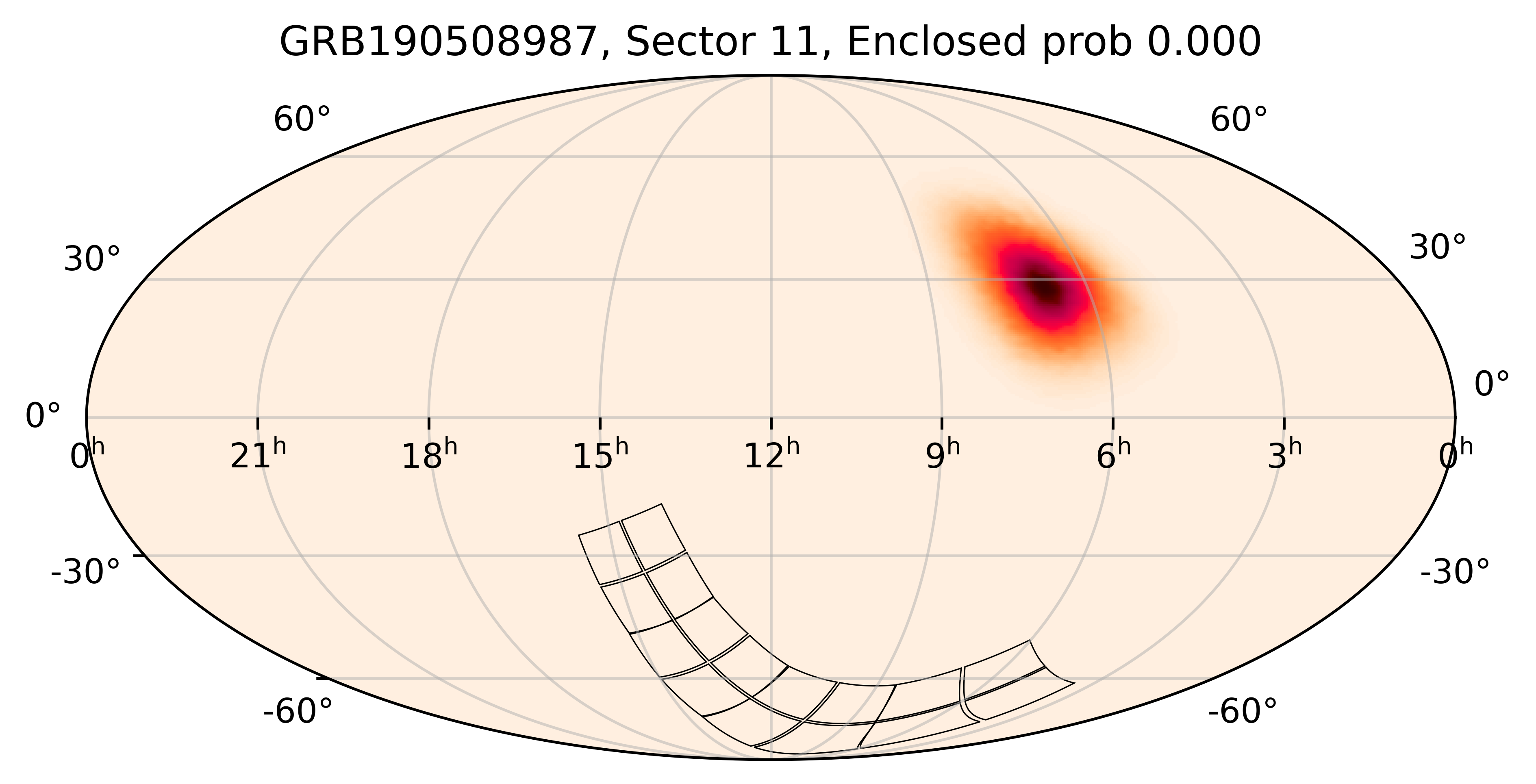 TESS Overlap Sky Map for GRB190508987 in TESS Sector11