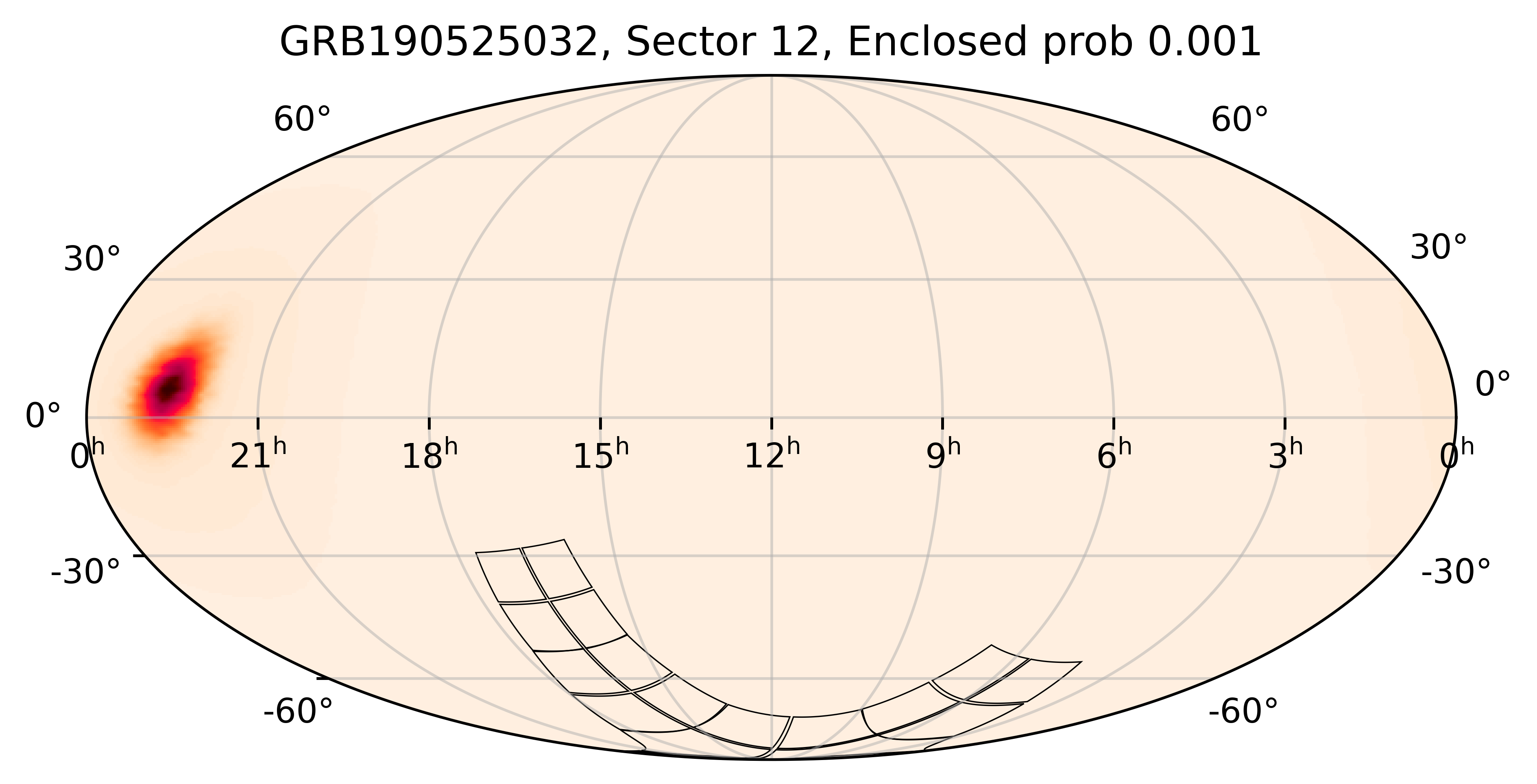 TESS Overlap Sky Map for GRB190525032 in TESS Sector12