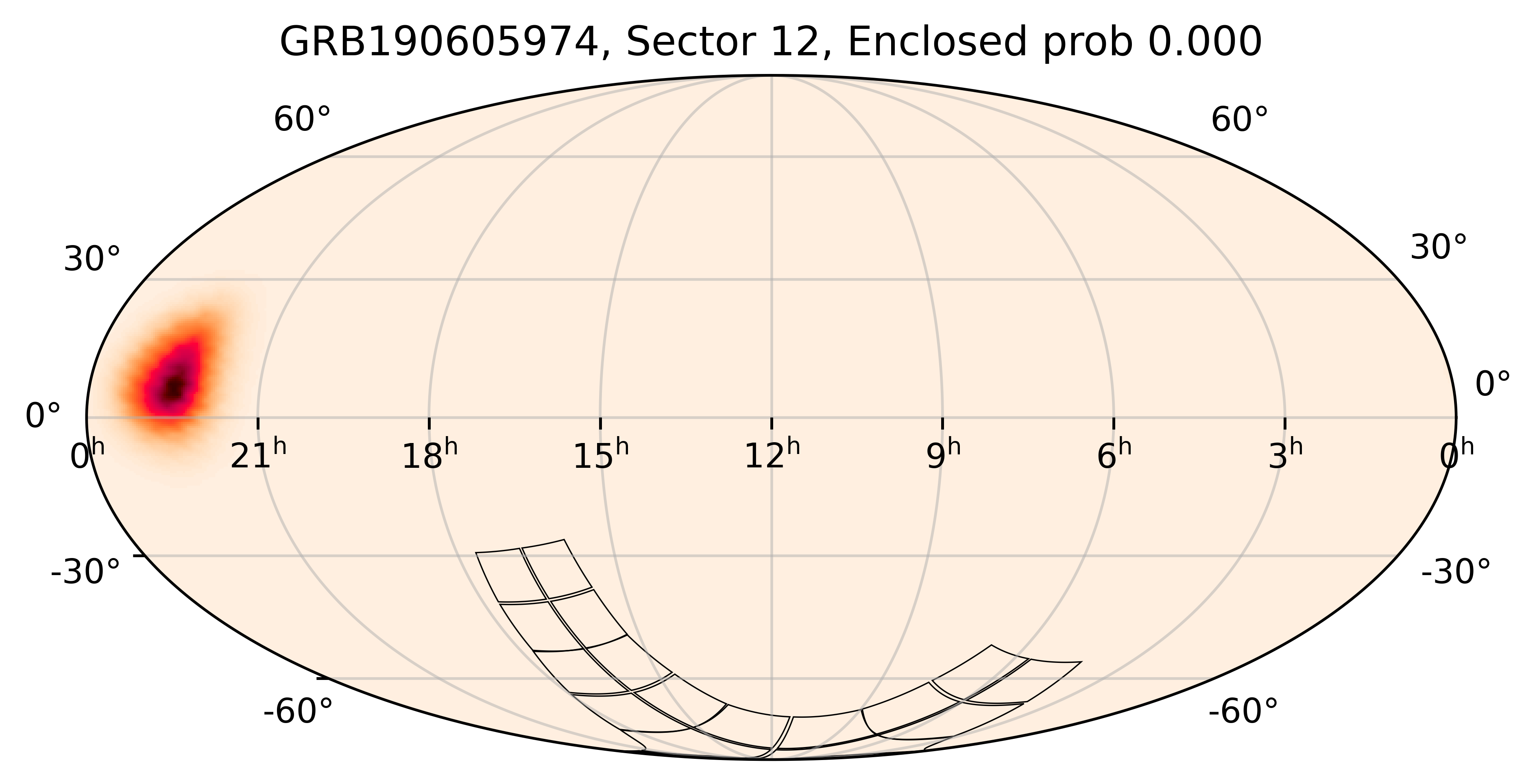 TESS Overlap Sky Map for GRB190605974 in TESS Sector12
