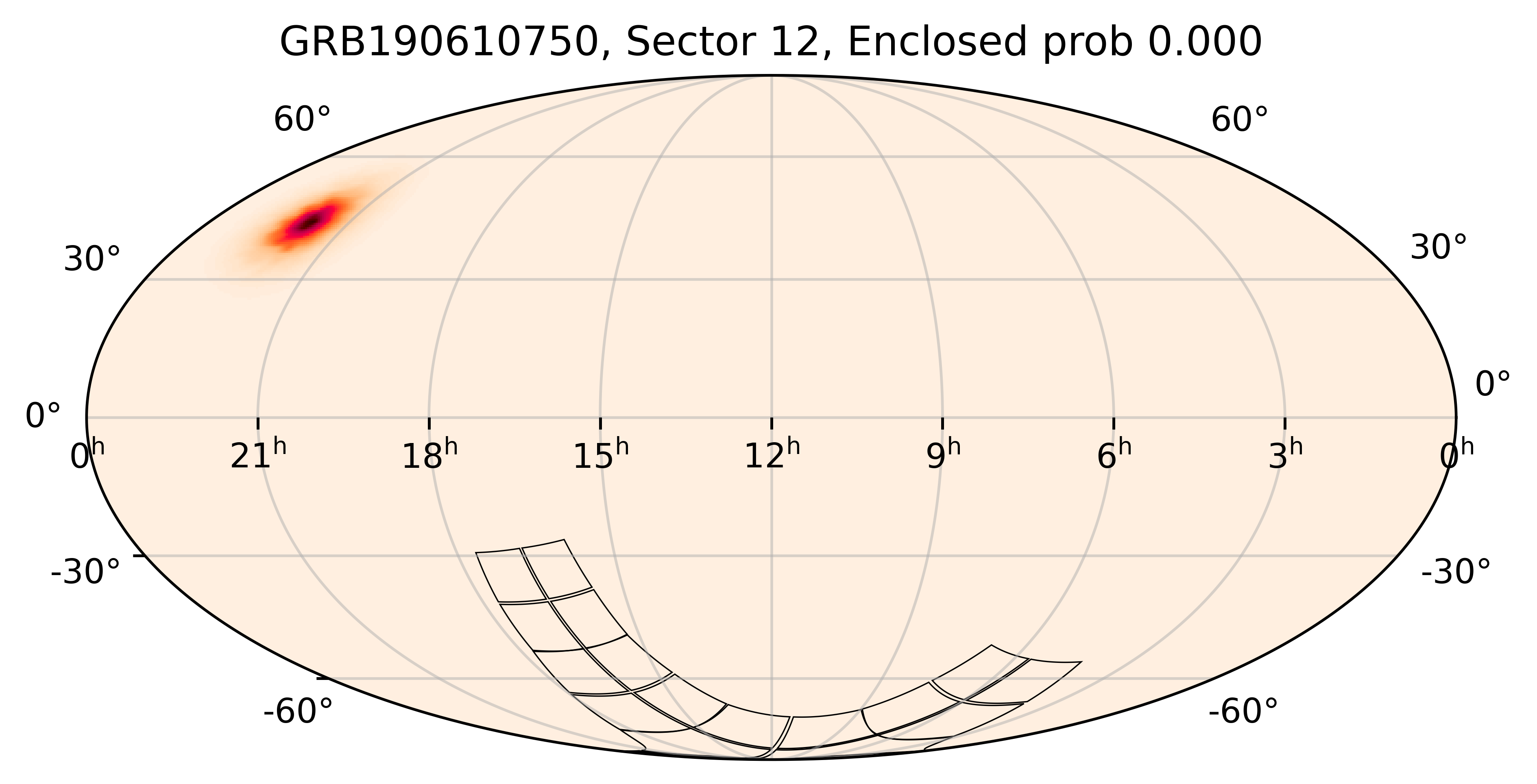 TESS Overlap Sky Map for GRB190610750 in TESS Sector12