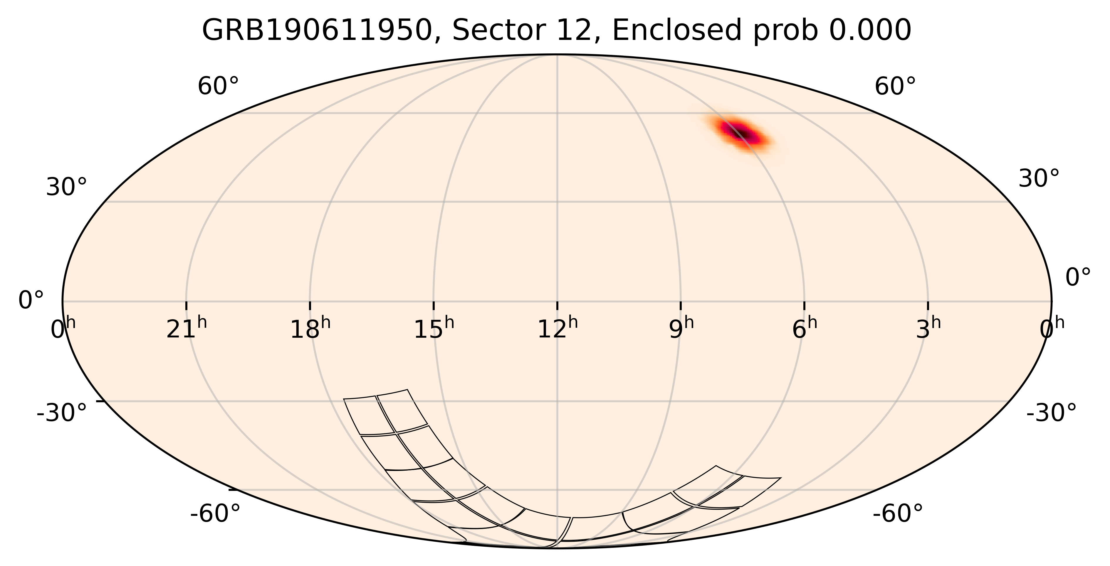 TESS Overlap Sky Map for GRB190611950 in TESS Sector12