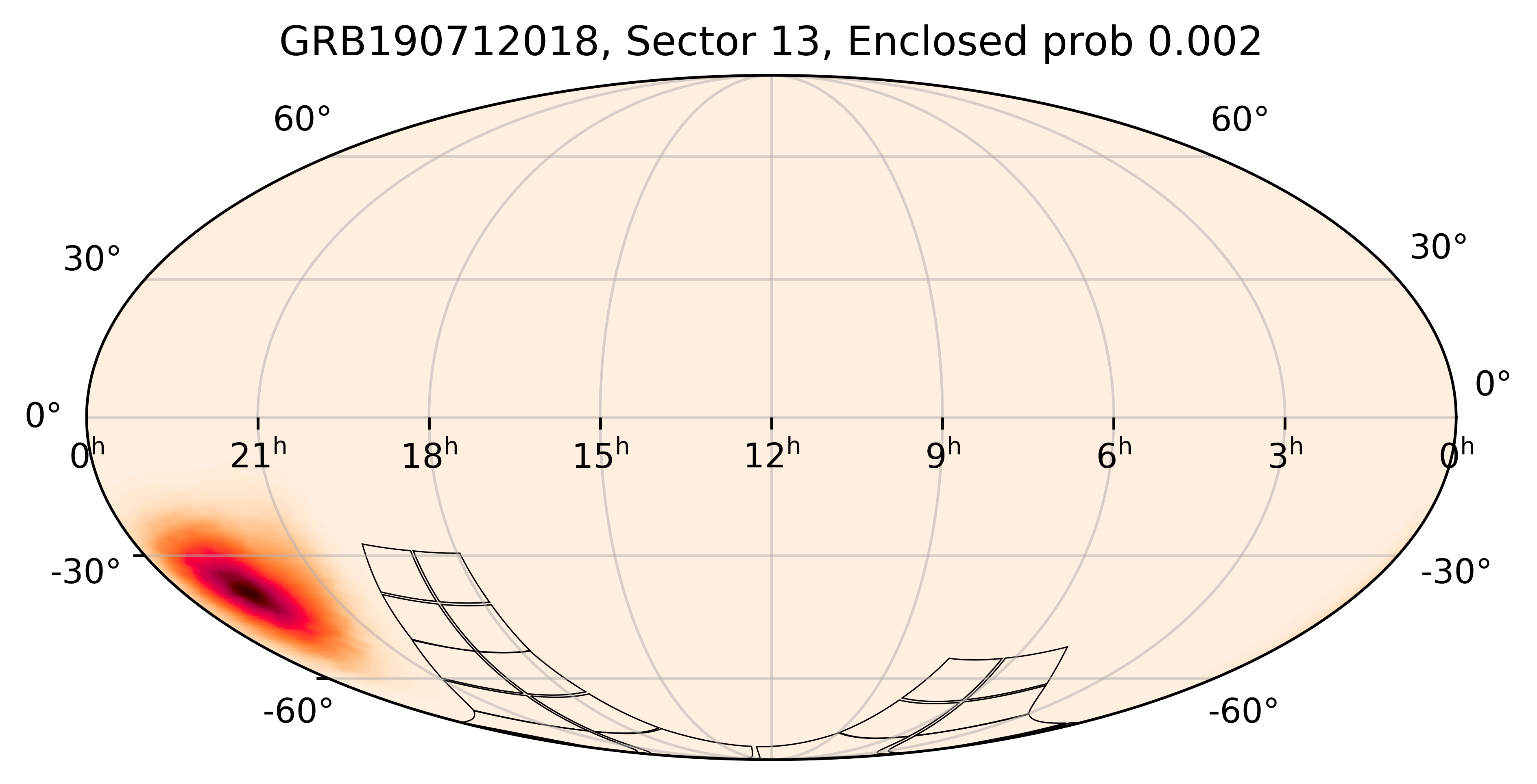 TESS Overlap Sky Map for GRB190712018 in TESS Sector13