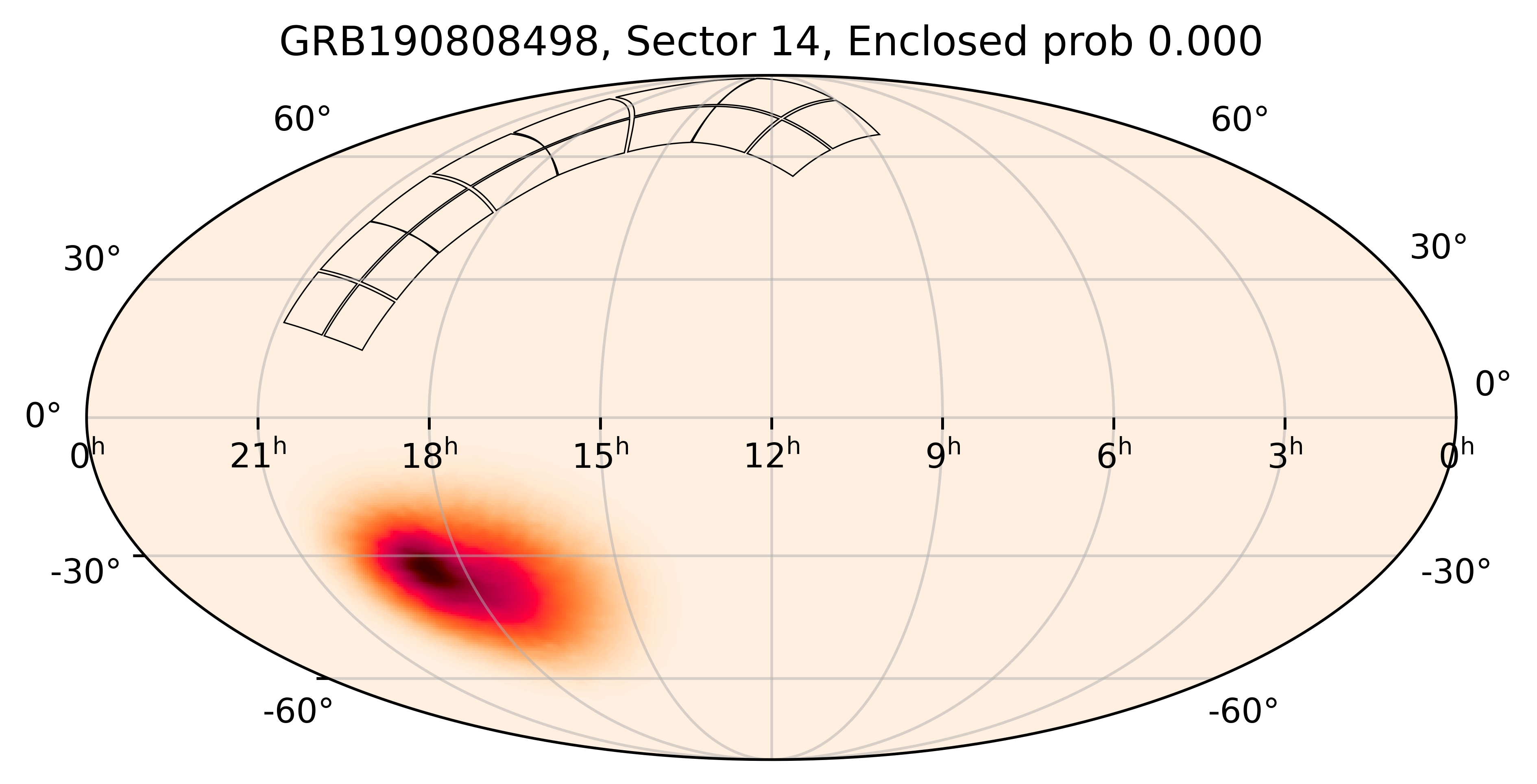 TESS Overlap Sky Map for GRB190808498 in TESS Sector14