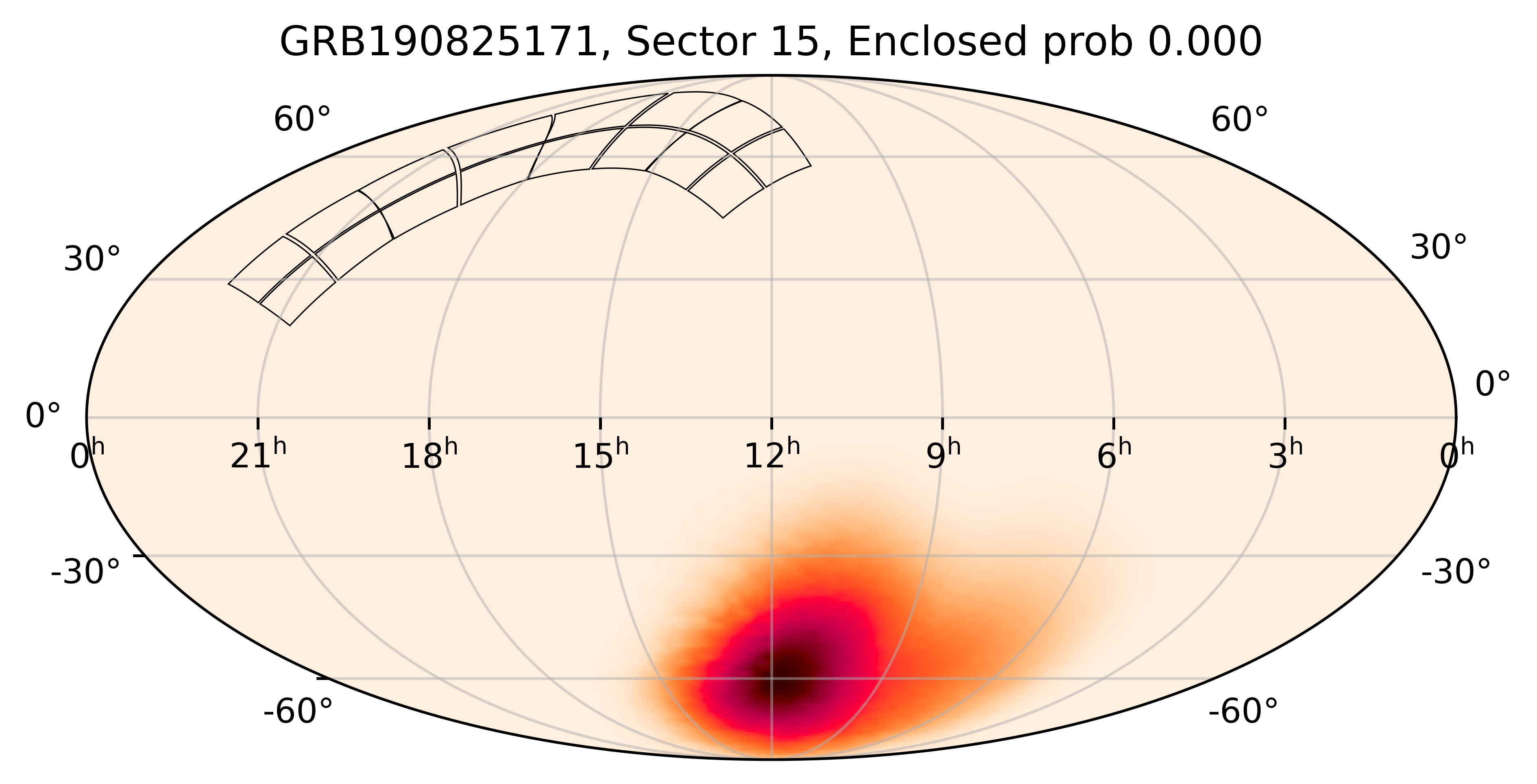 TESS Overlap Sky Map for GRB190825171 in TESS Sector15