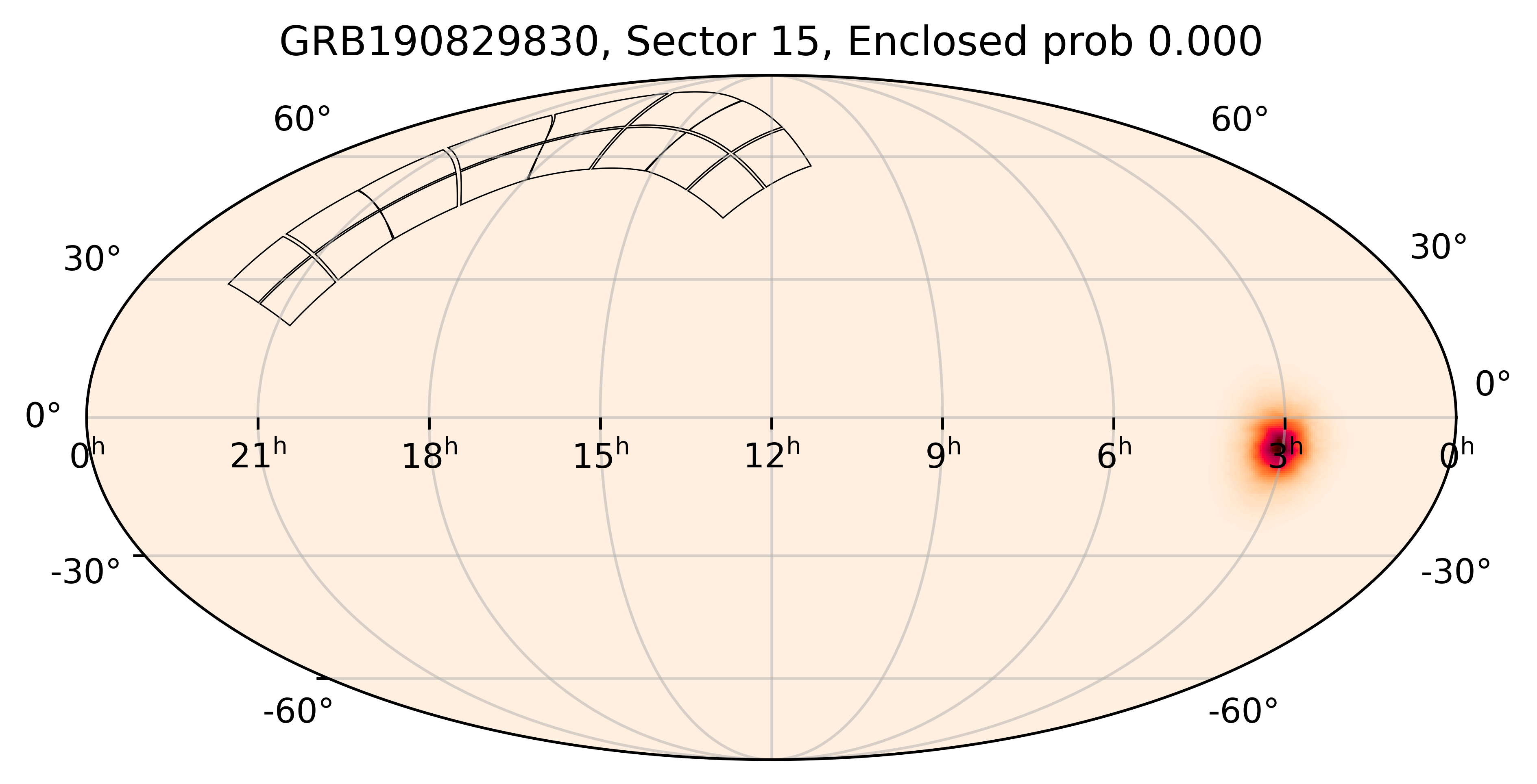 TESS Overlap Sky Map for GRB190829830 in TESS Sector15
