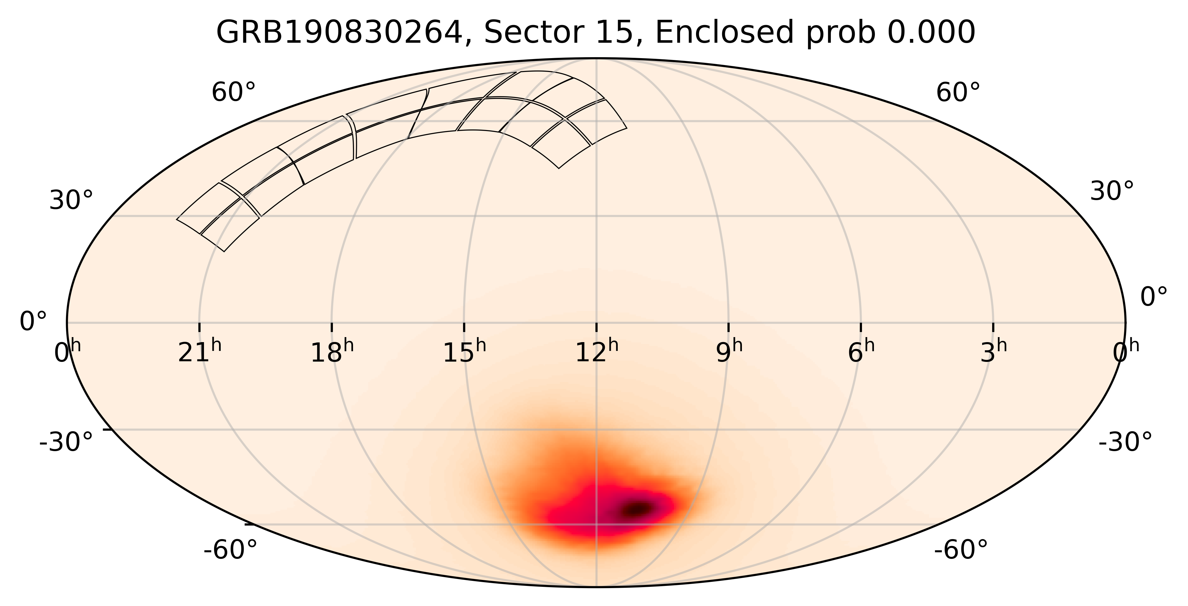 TESS Overlap Sky Map for GRB190830264 in TESS Sector15