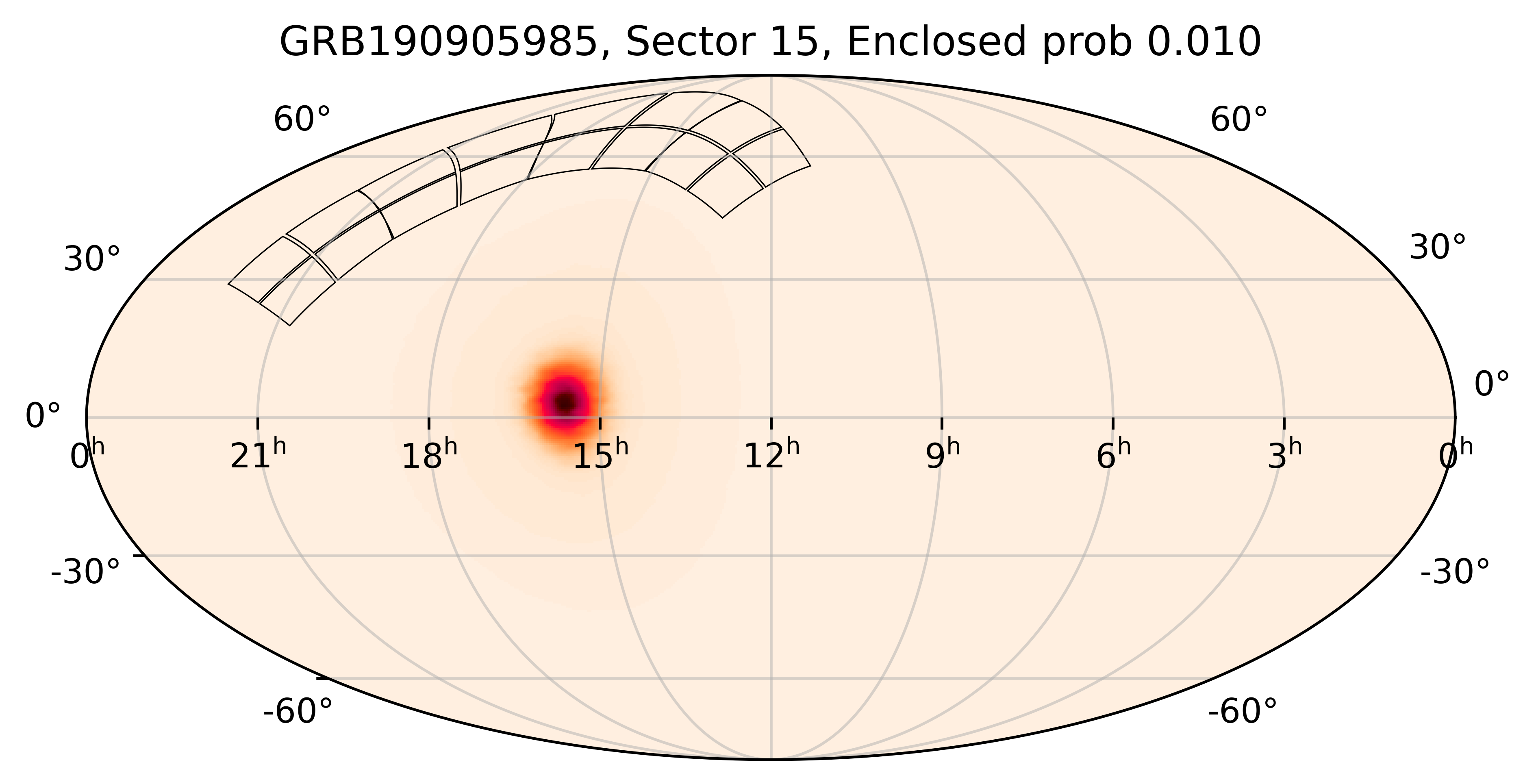 TESS Overlap Sky Map for GRB190905985 in TESS Sector15
