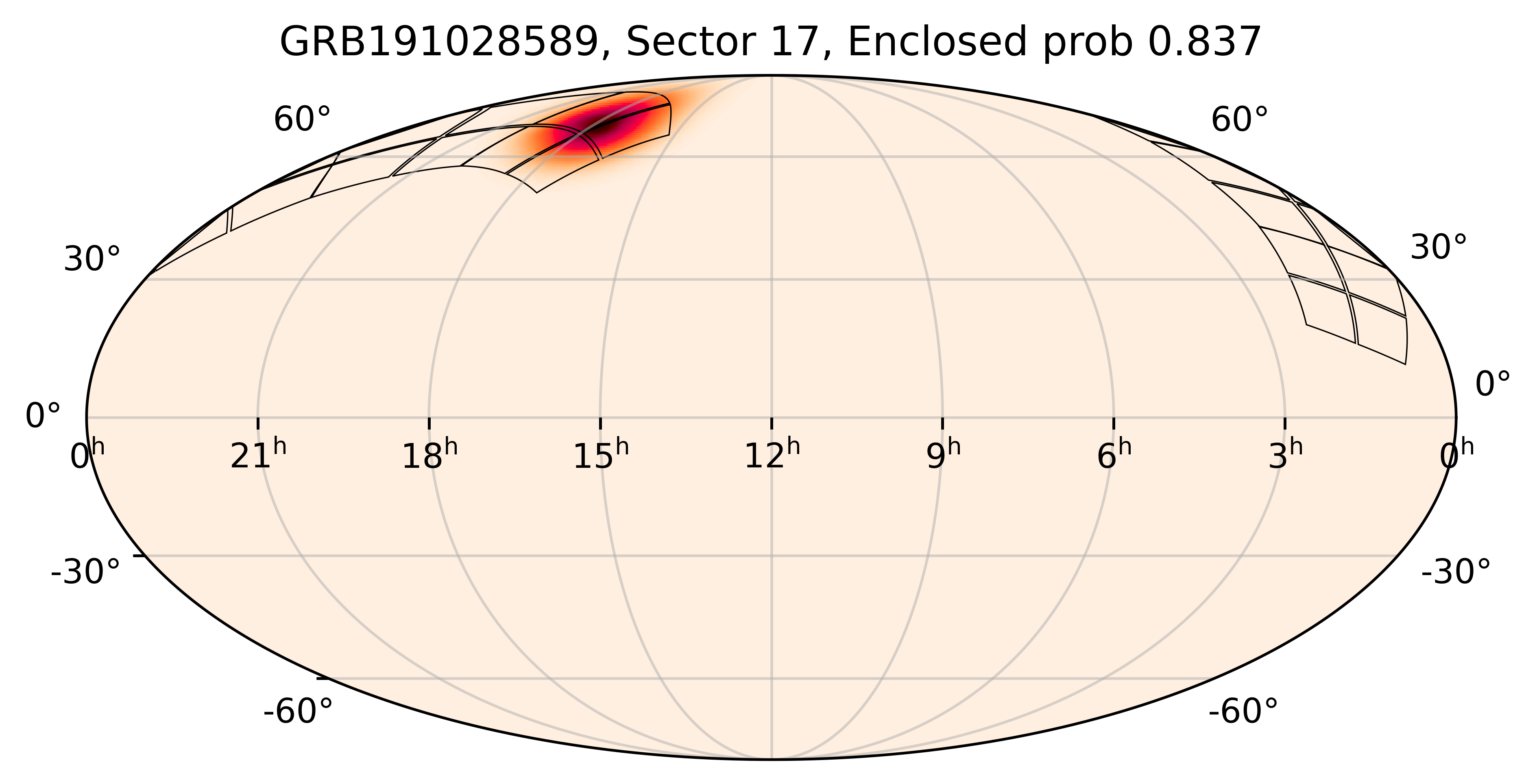 TESS Overlap Sky Map for GRB191028589 in TESS Sector17