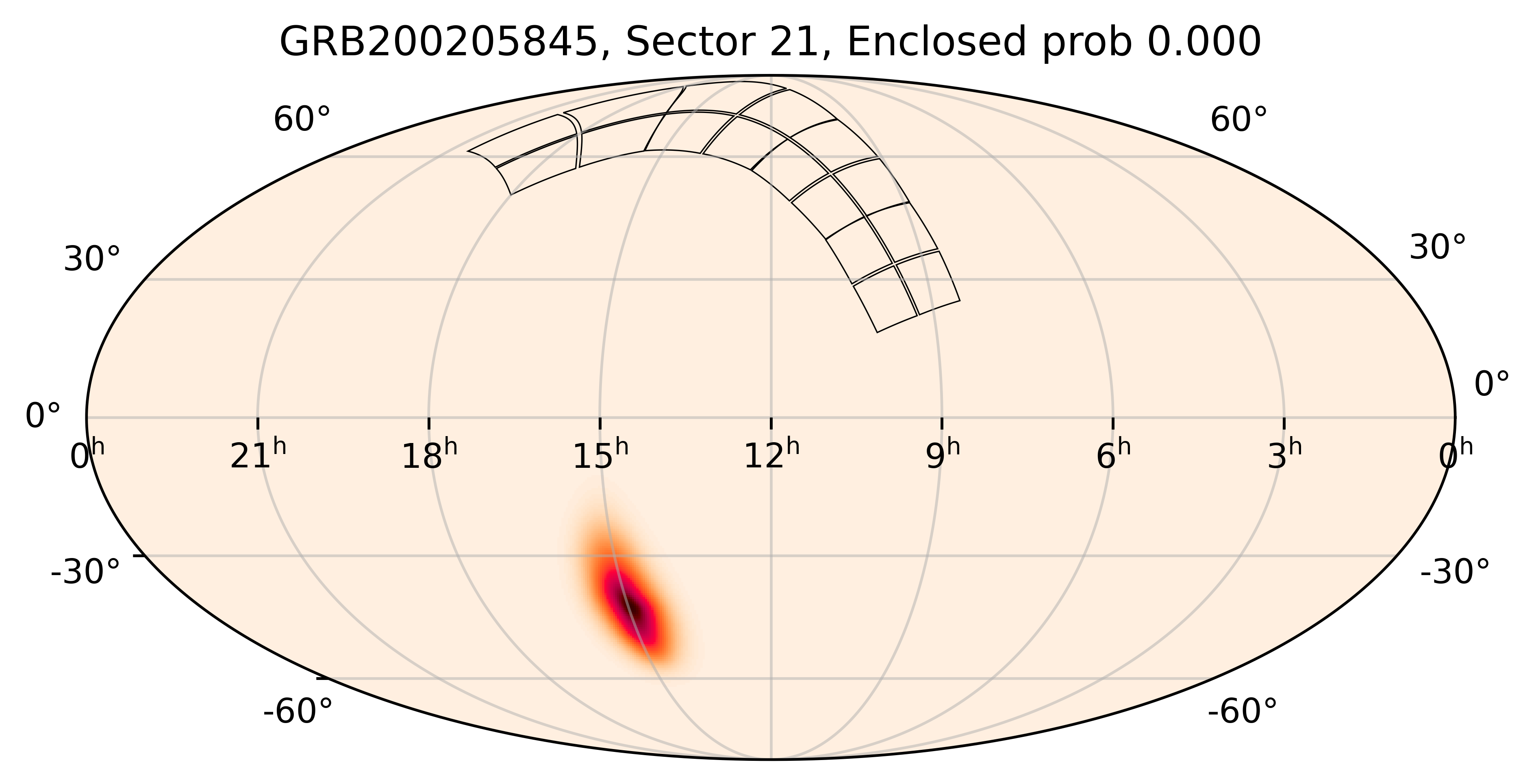TESS Overlap Sky Map for GRB200205845 in TESS Sector21