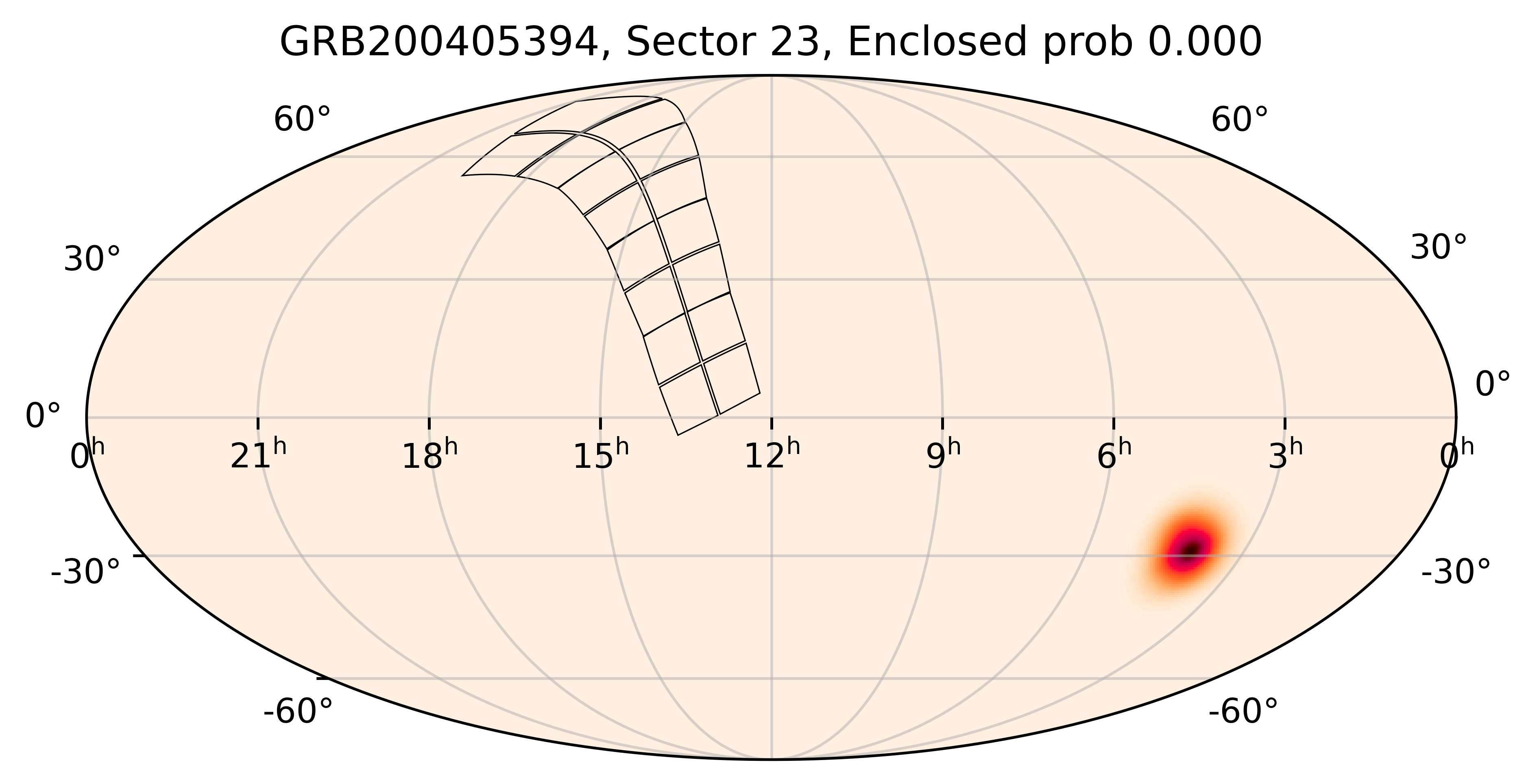 TESS Overlap Sky Map for GRB200405394 in TESS Sector23