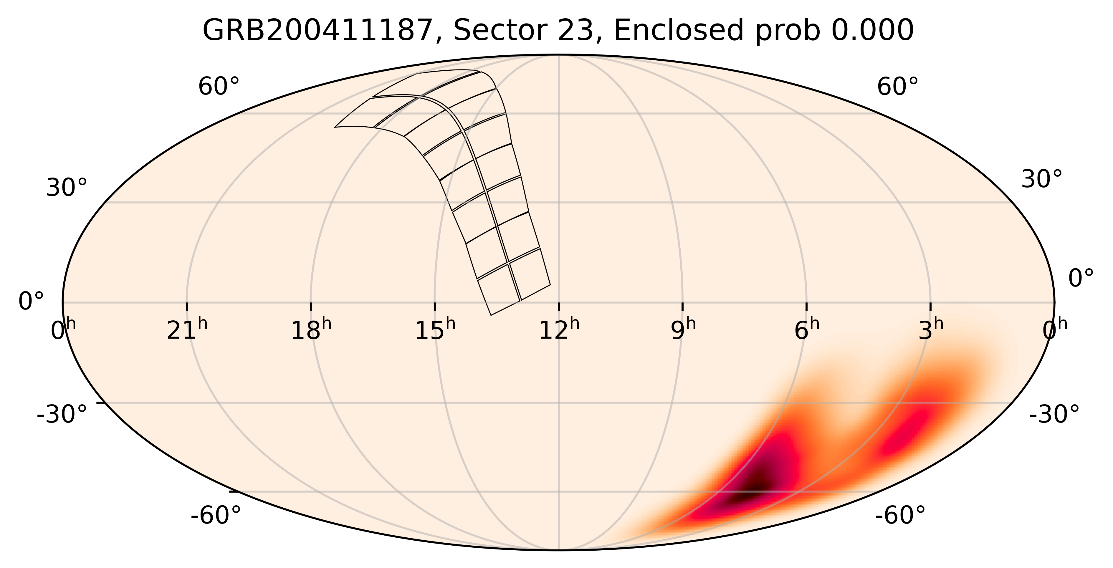 TESS Overlap Sky Map for GRB200411187 in TESS Sector23