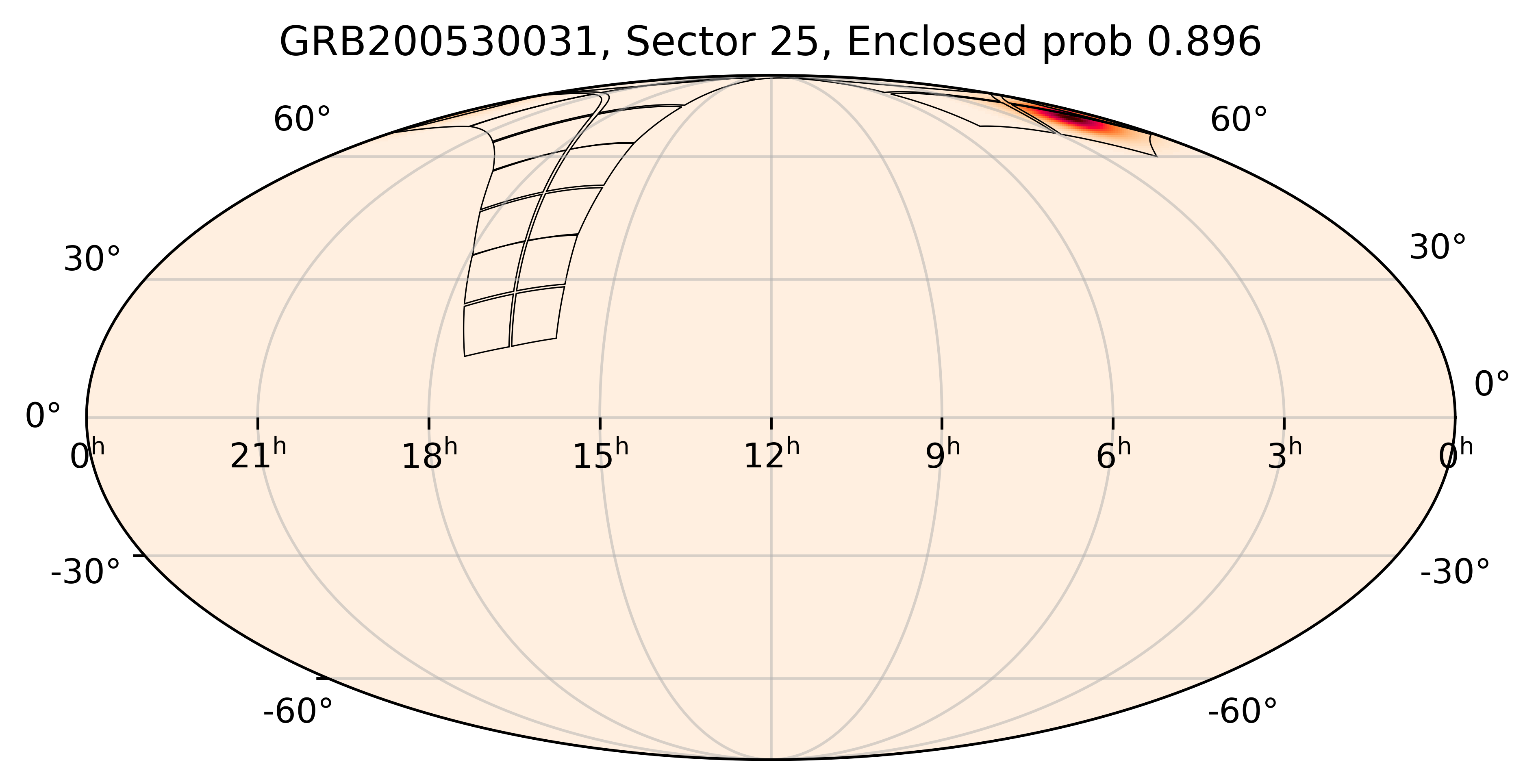 TESS Overlap Sky Map for GRB200530031 in TESS Sector25