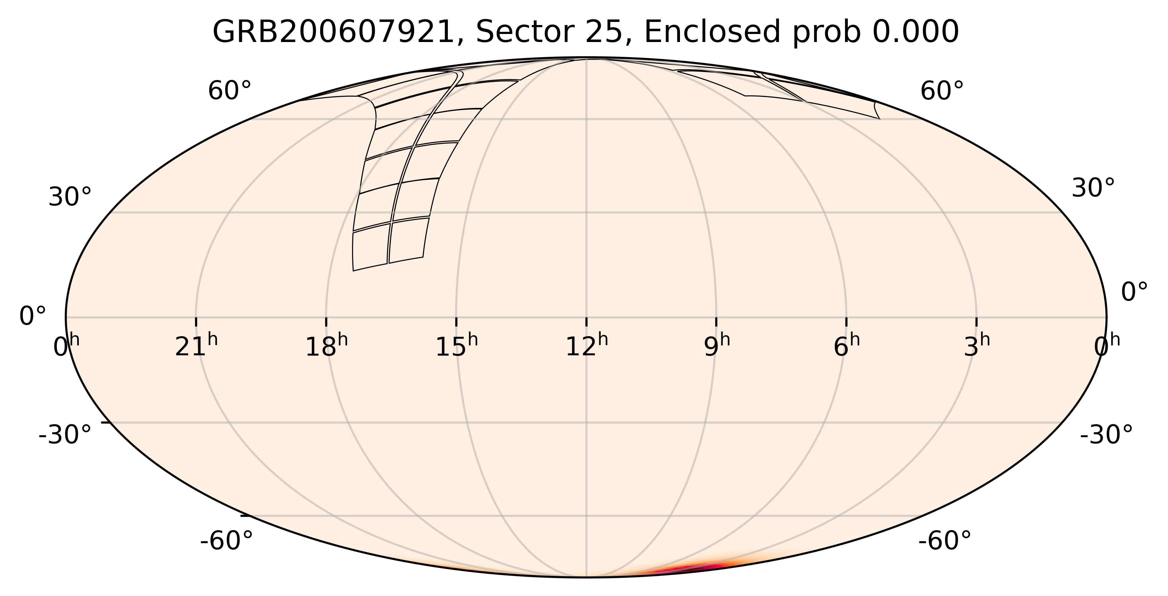 TESS Overlap Sky Map for GRB200607921 in TESS Sector25