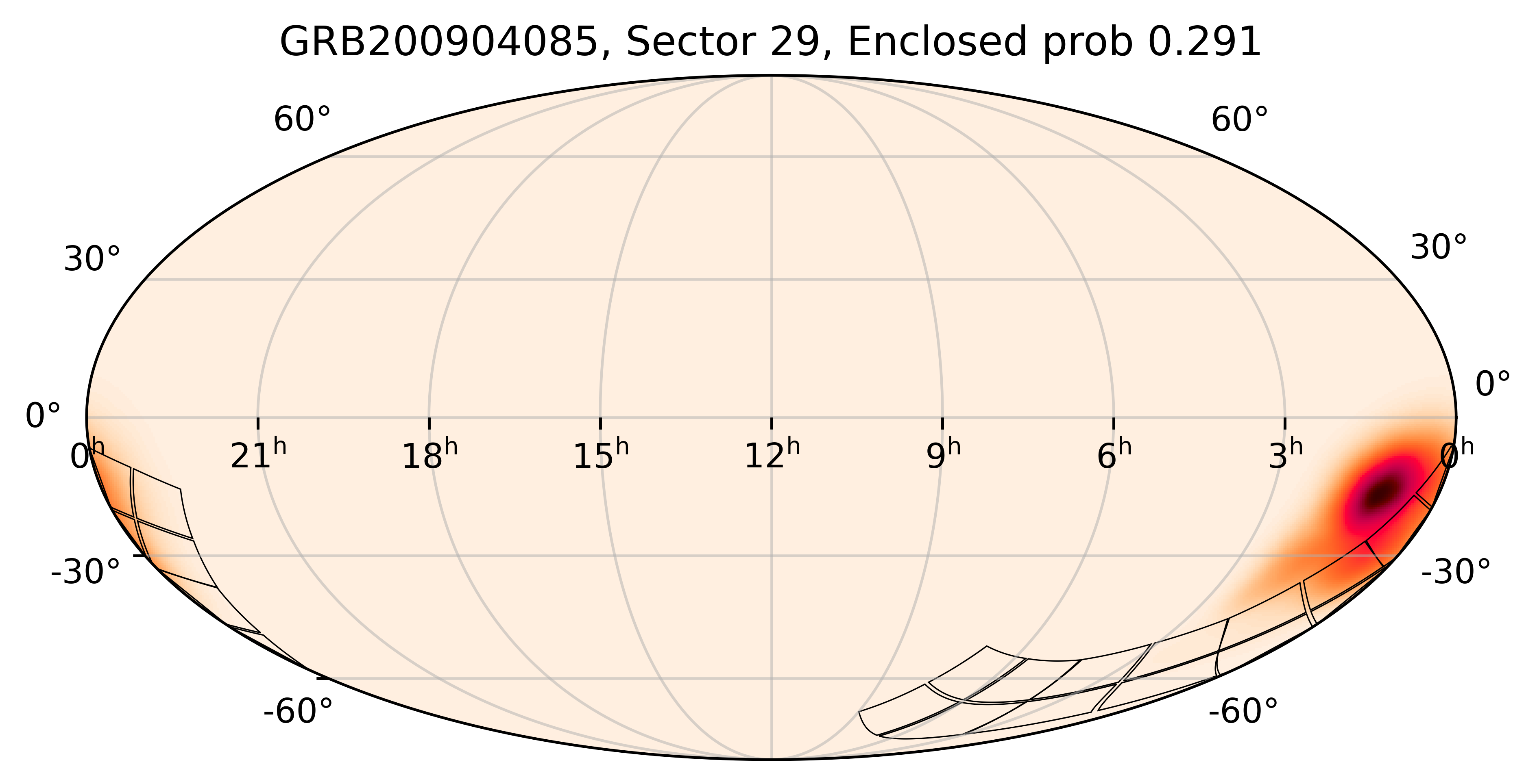TESS Overlap Sky Map for GRB200904085 in TESS Sector29