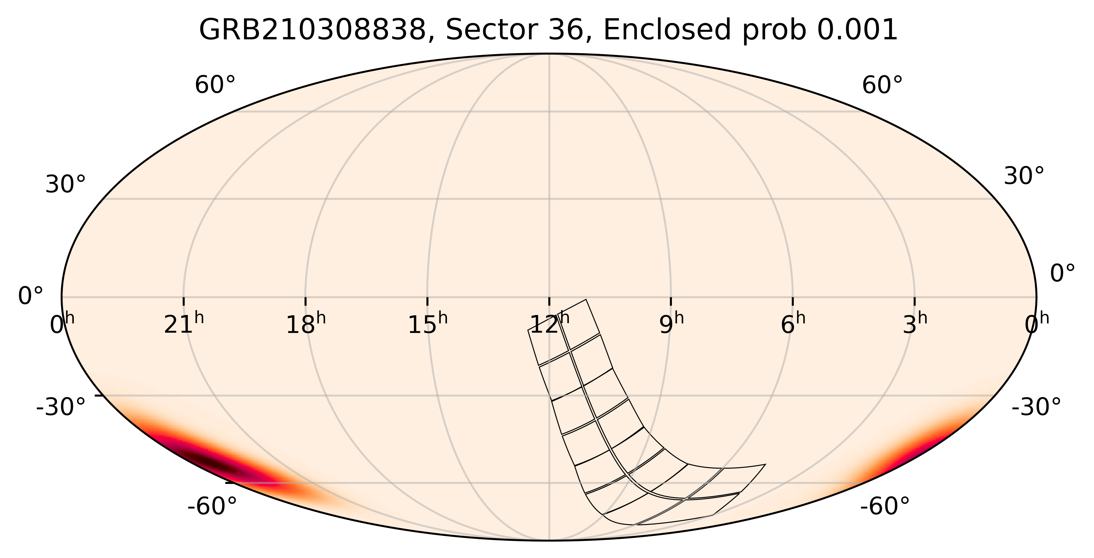 TESS Overlap Sky Map for GRB210308838 in TESS Sector36