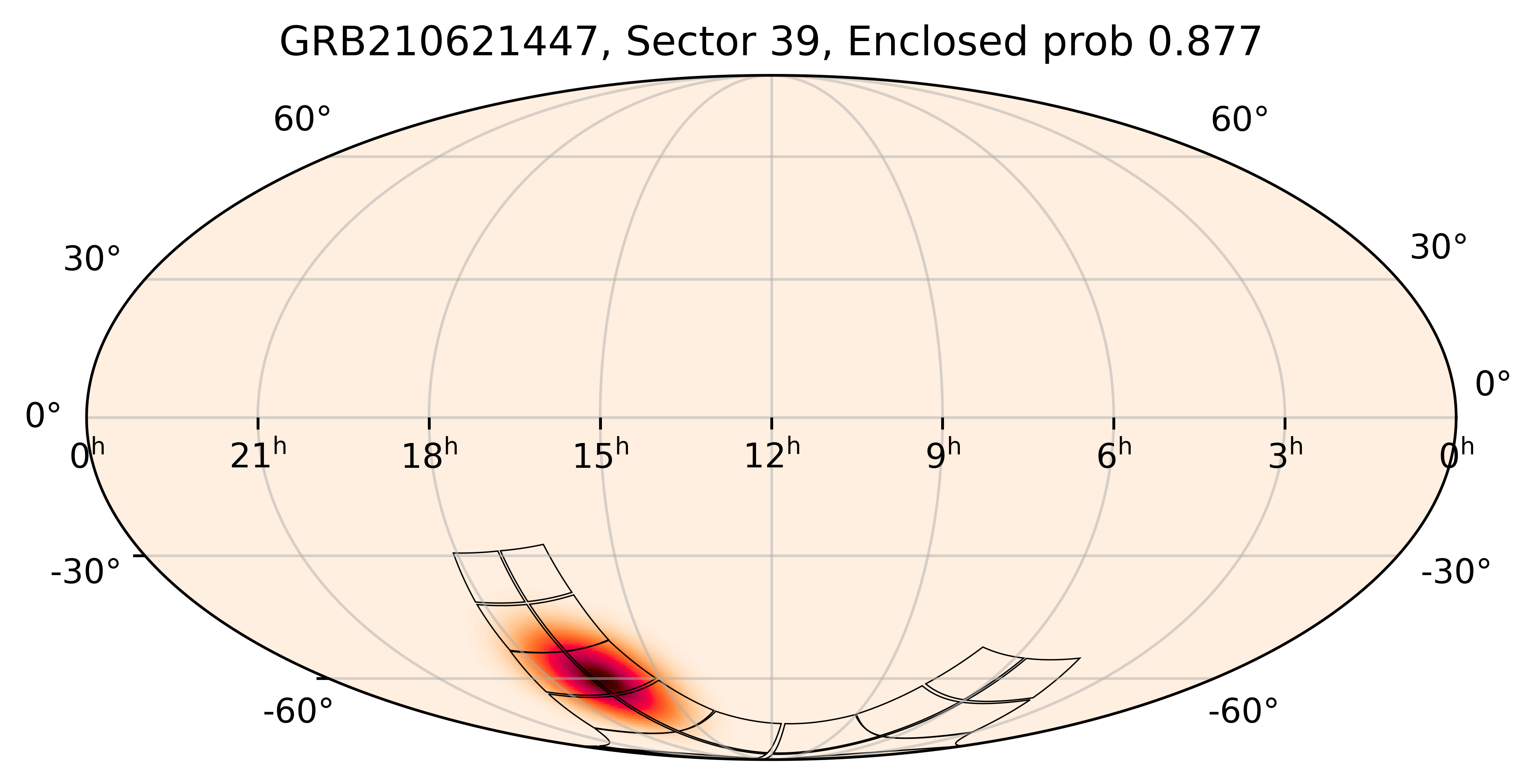 TESS Overlap Sky Map for GRB210621447 in TESS Sector39