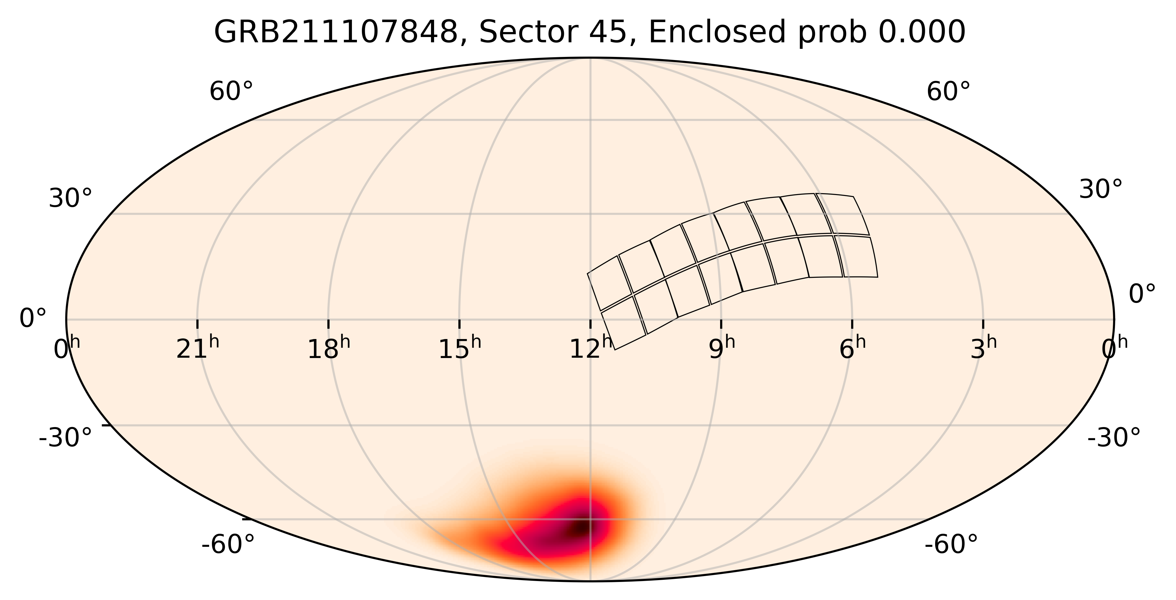 TESS Overlap Sky Map for GRB211107848 in TESS Sector45