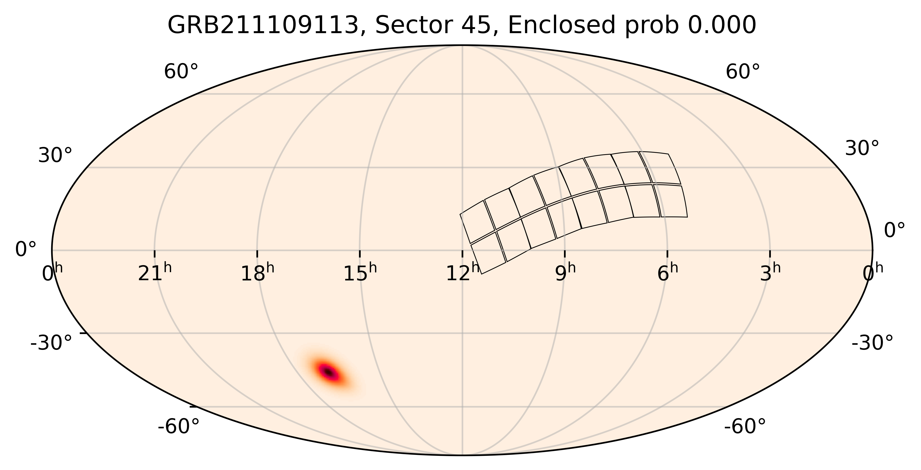 TESS Overlap Sky Map for GRB211109113 in TESS Sector45