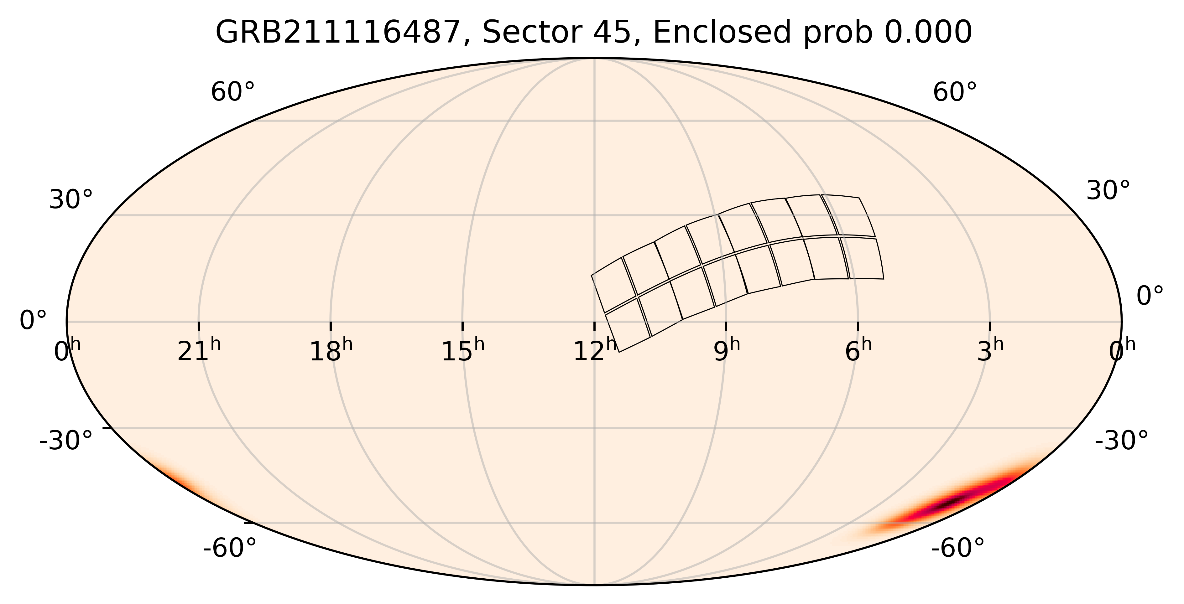 TESS Overlap Sky Map for GRB211116487 in TESS Sector45