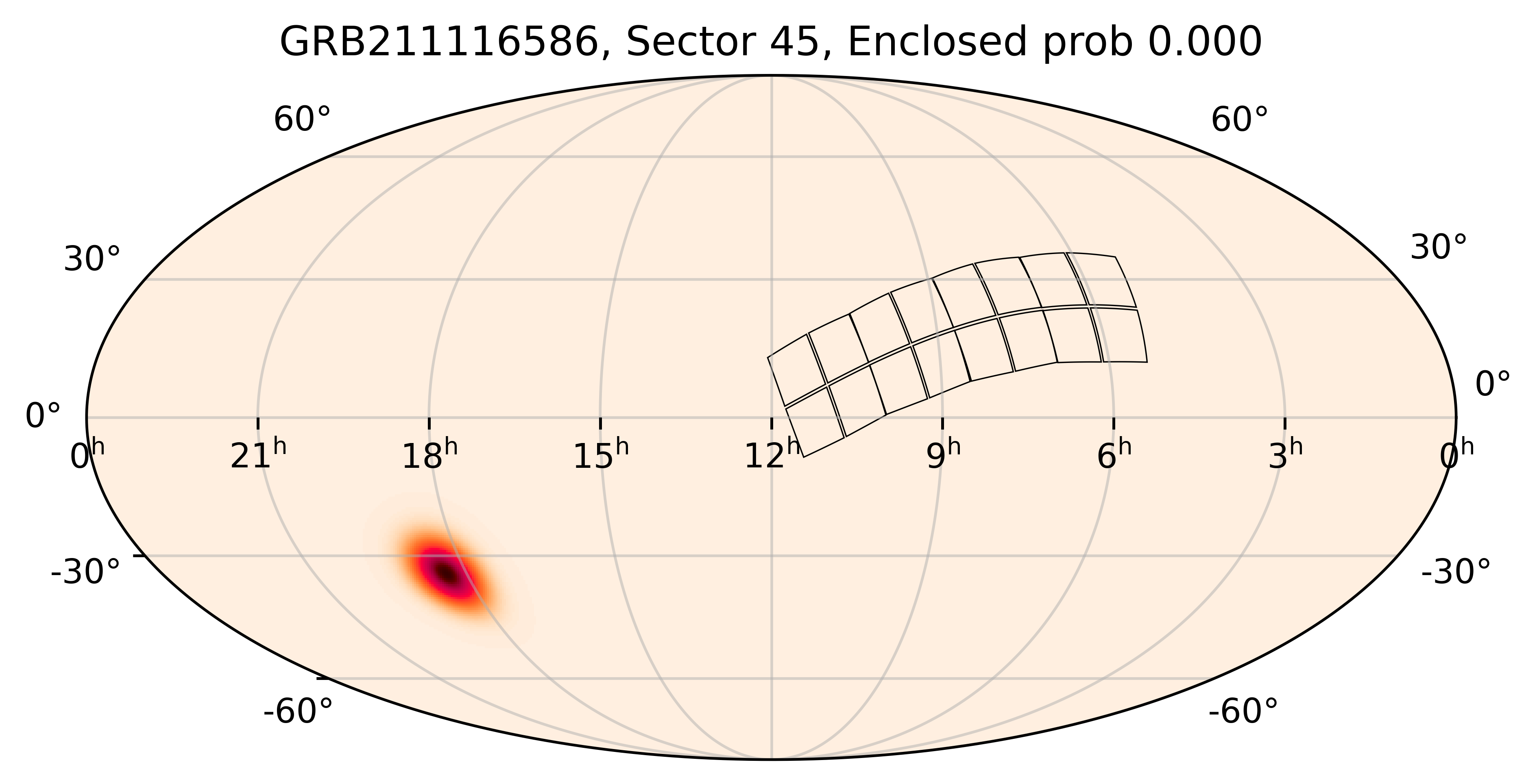 TESS Overlap Sky Map for GRB211116586 in TESS Sector45