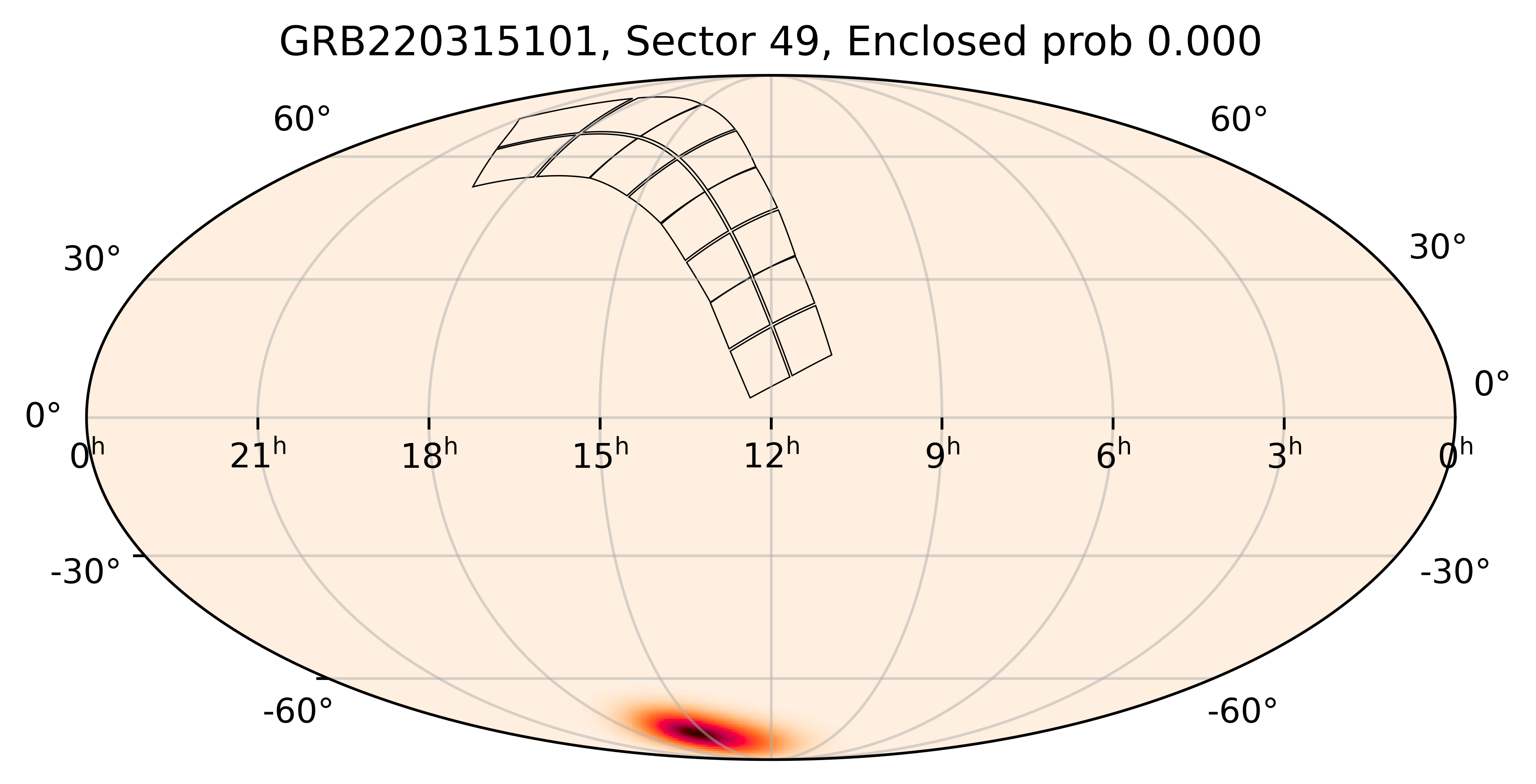 TESS Overlap Sky Map for GRB220315101 in TESS Sector49