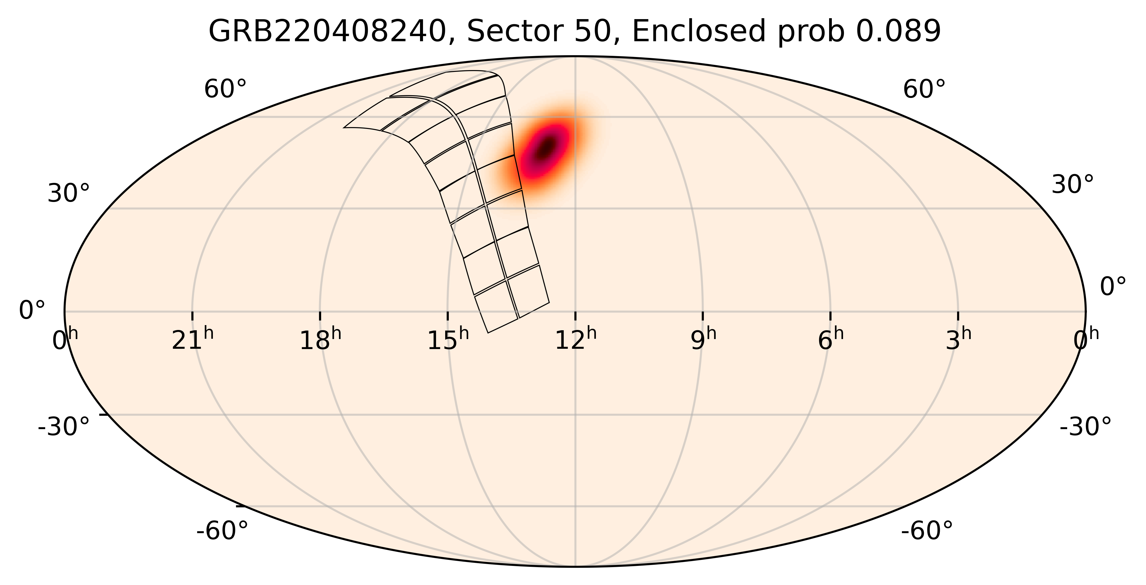TESS Overlap Sky Map for GRB220408240 in TESS Sector50