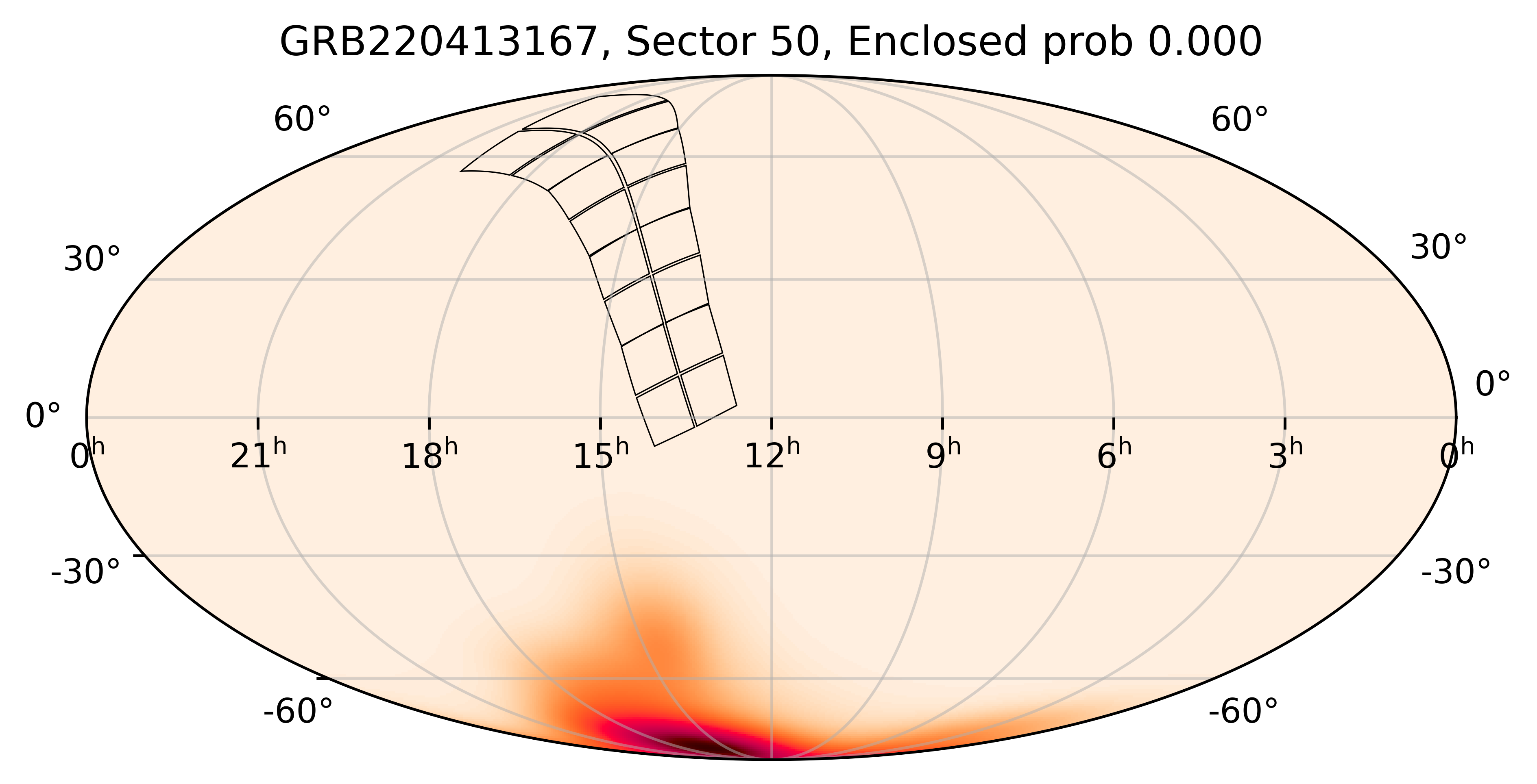 TESS Overlap Sky Map for GRB220413167 in TESS Sector50