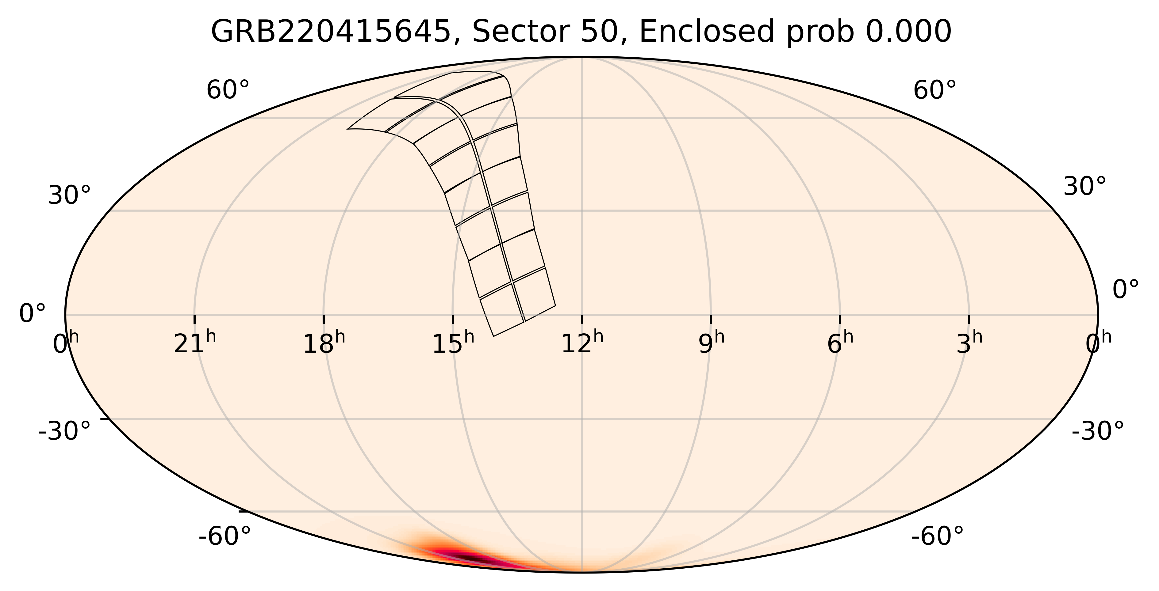 TESS Overlap Sky Map for GRB220415645 in TESS Sector50