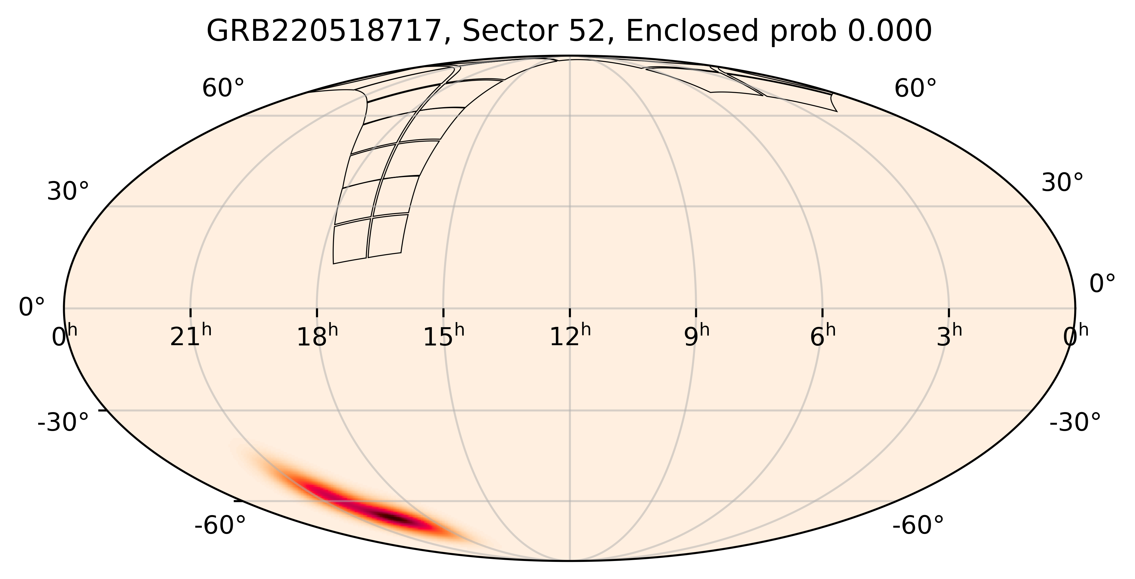 TESS Overlap Sky Map for GRB220518717 in TESS Sector52