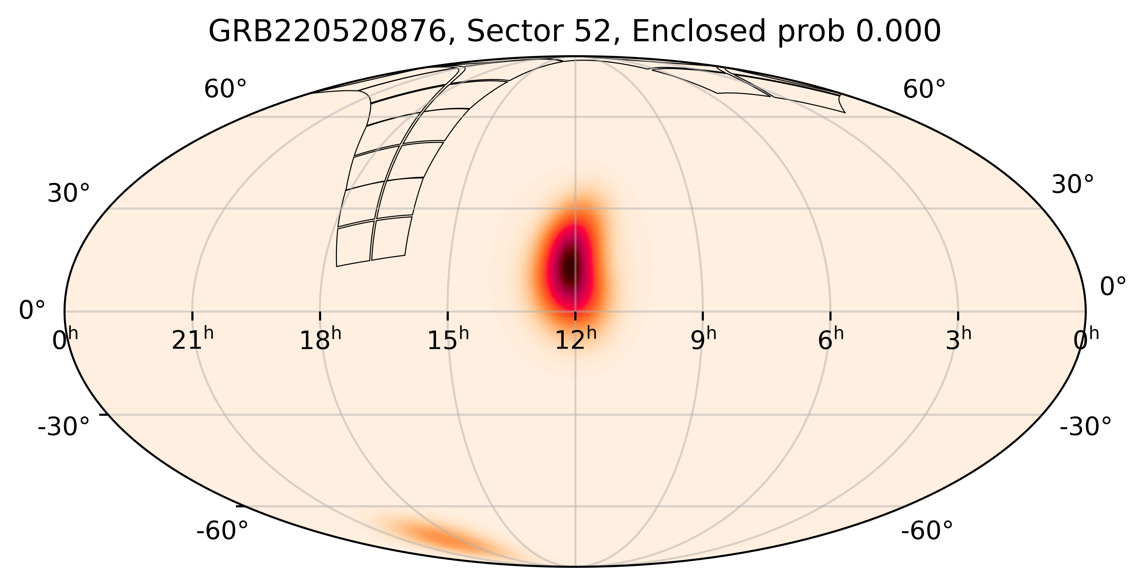 TESS Overlap Sky Map for GRB220520876 in TESS Sector52
