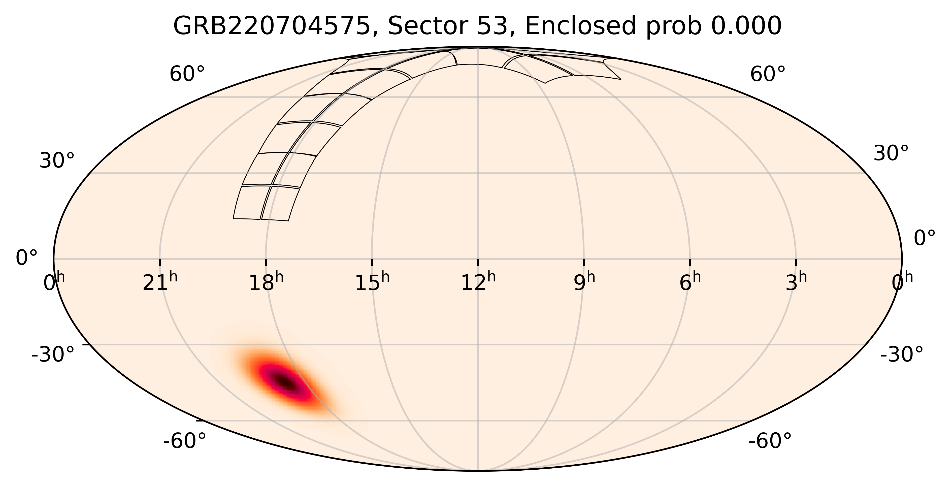 TESS Overlap Sky Map for GRB220704575 in TESS Sector53