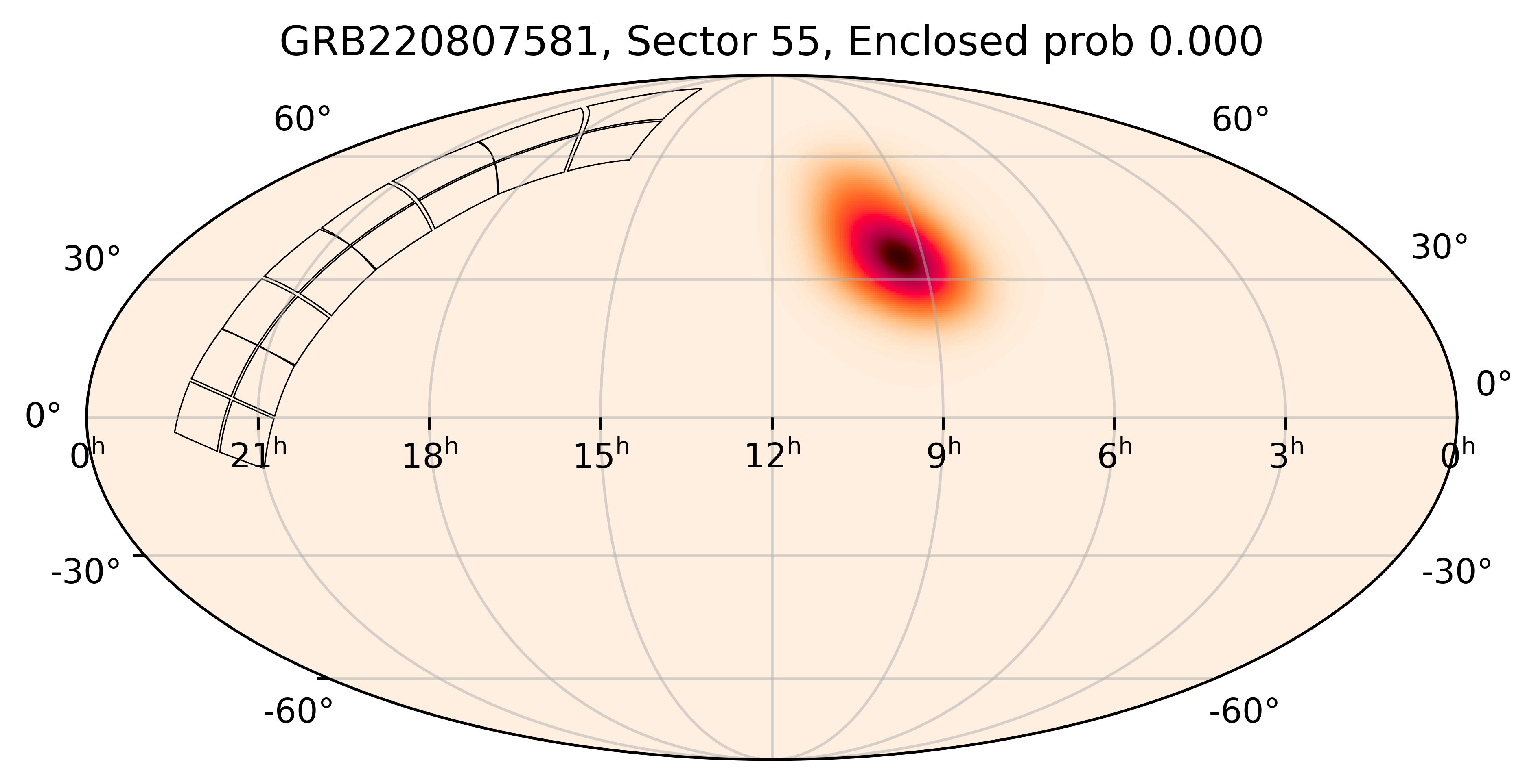 TESS Overlap Sky Map for GRB220807581 in TESS Sector55
