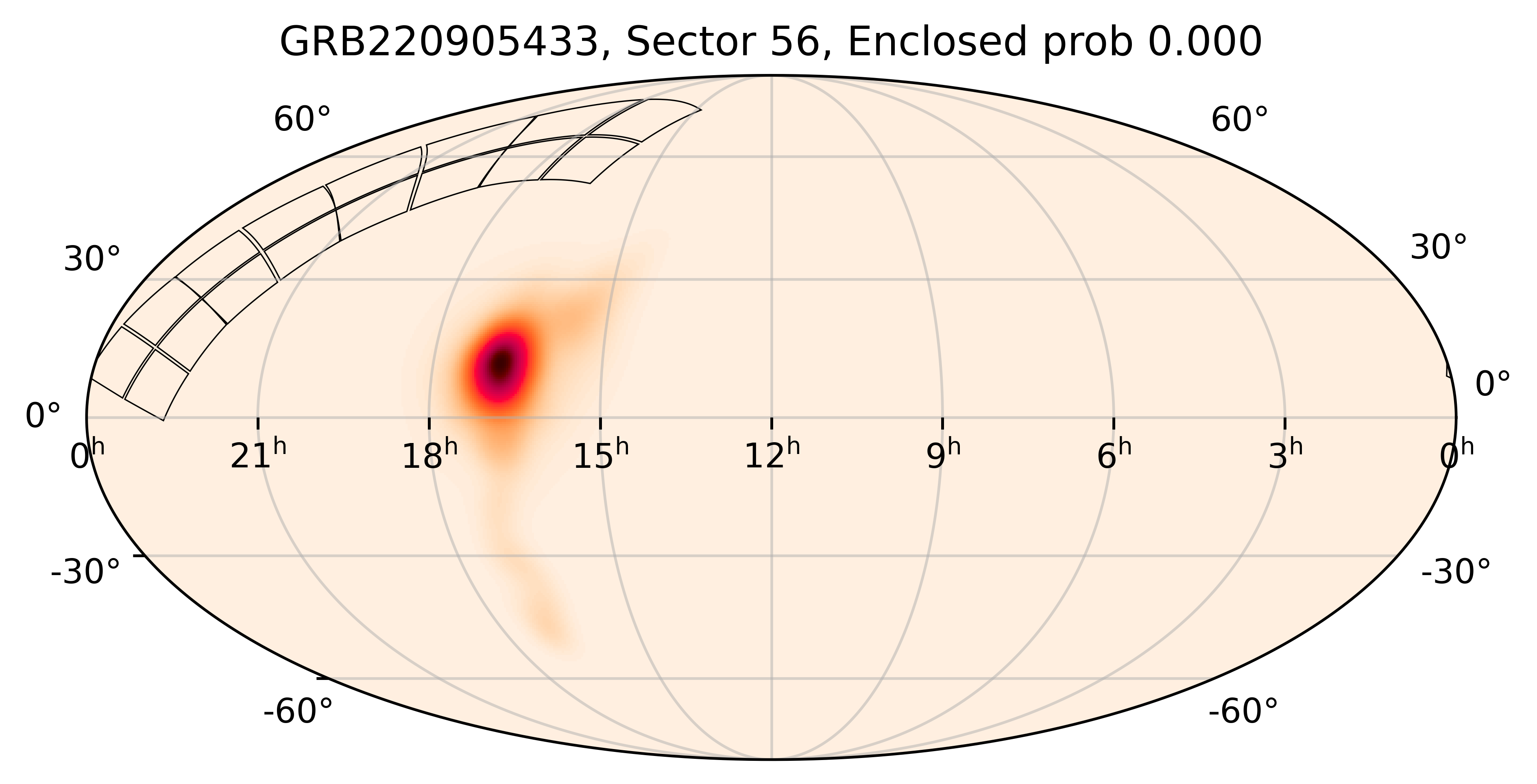 TESS Overlap Sky Map for GRB220905433 in TESS Sector56