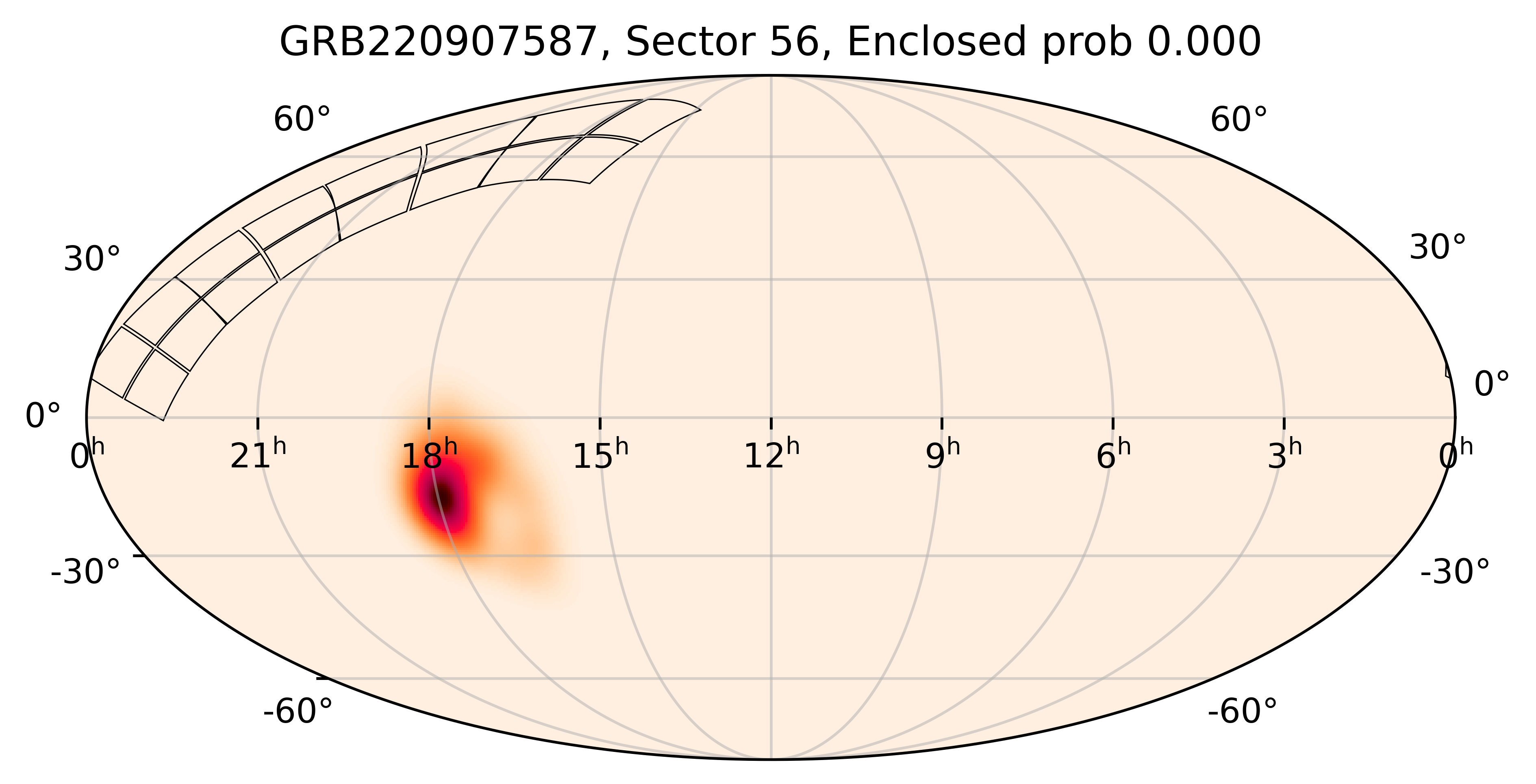 TESS Overlap Sky Map for GRB220907587 in TESS Sector56
