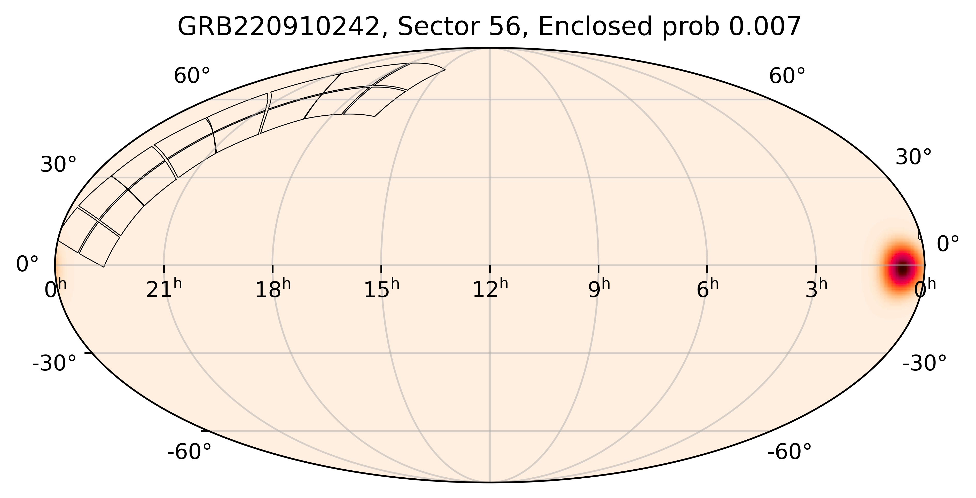 TESS Overlap Sky Map for GRB220910242 in TESS Sector56