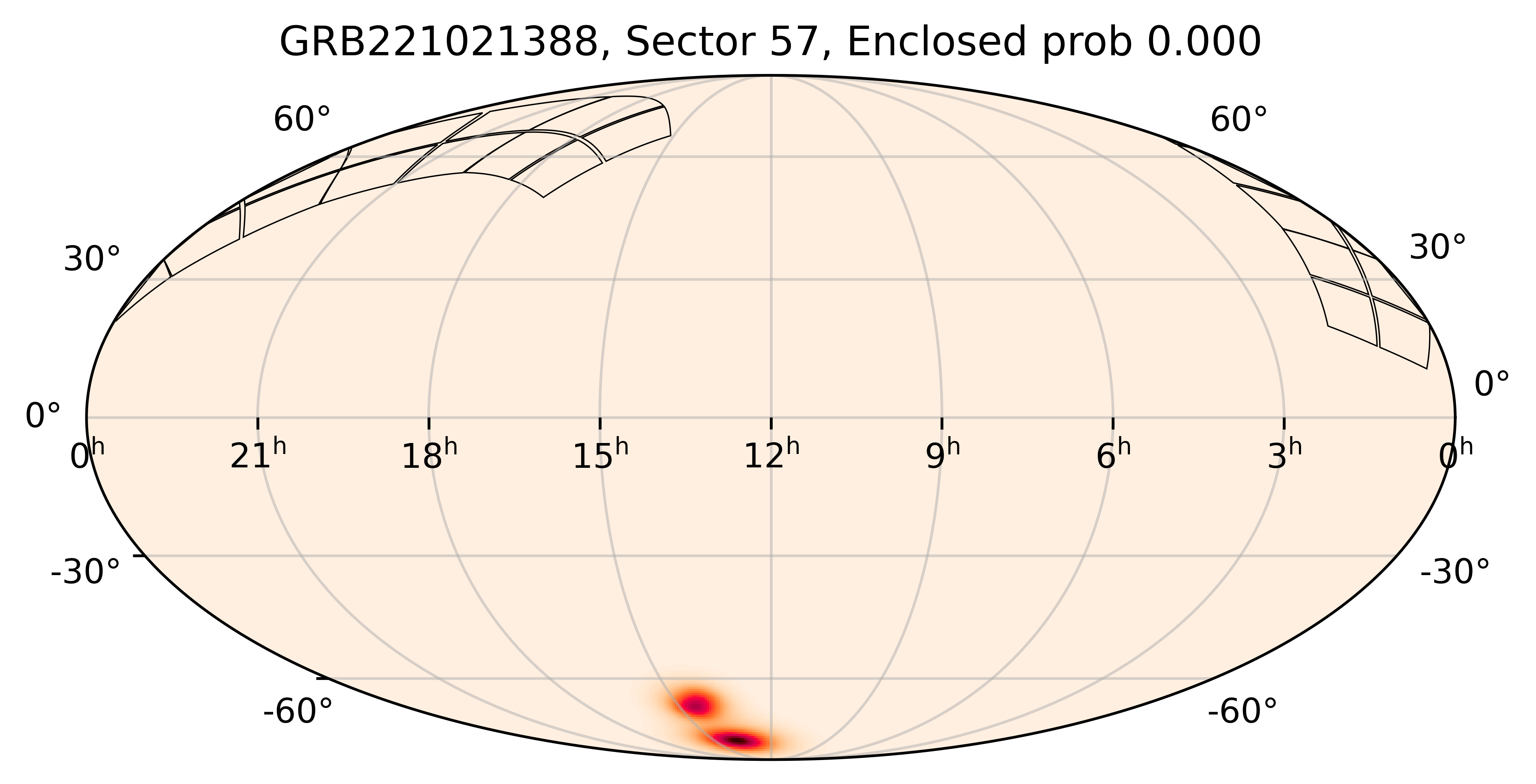 TESS Overlap Sky Map for GRB221021388 in TESS Sector57