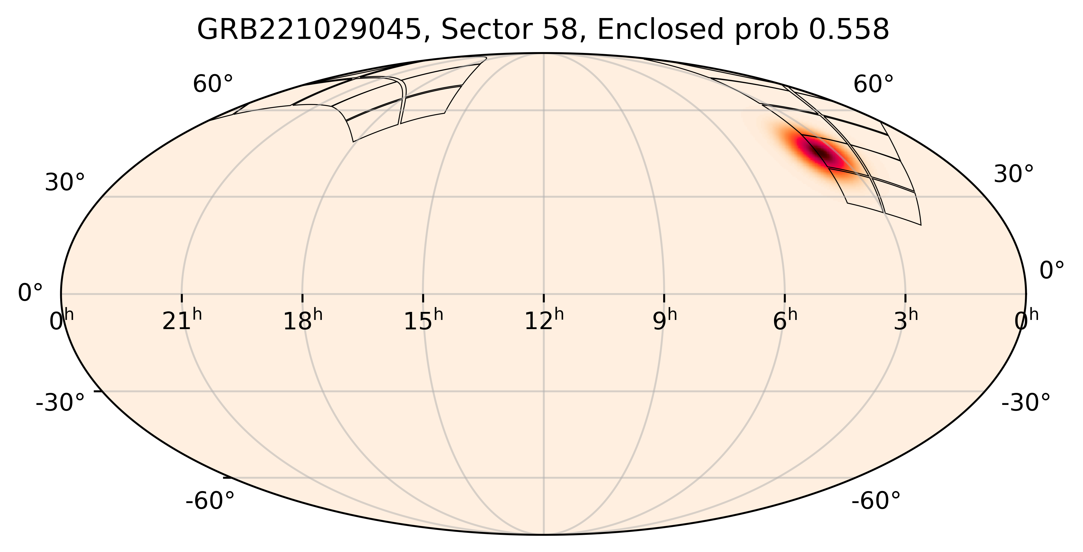 TESS Overlap Sky Map for GRB221029045 in TESS Sector58
