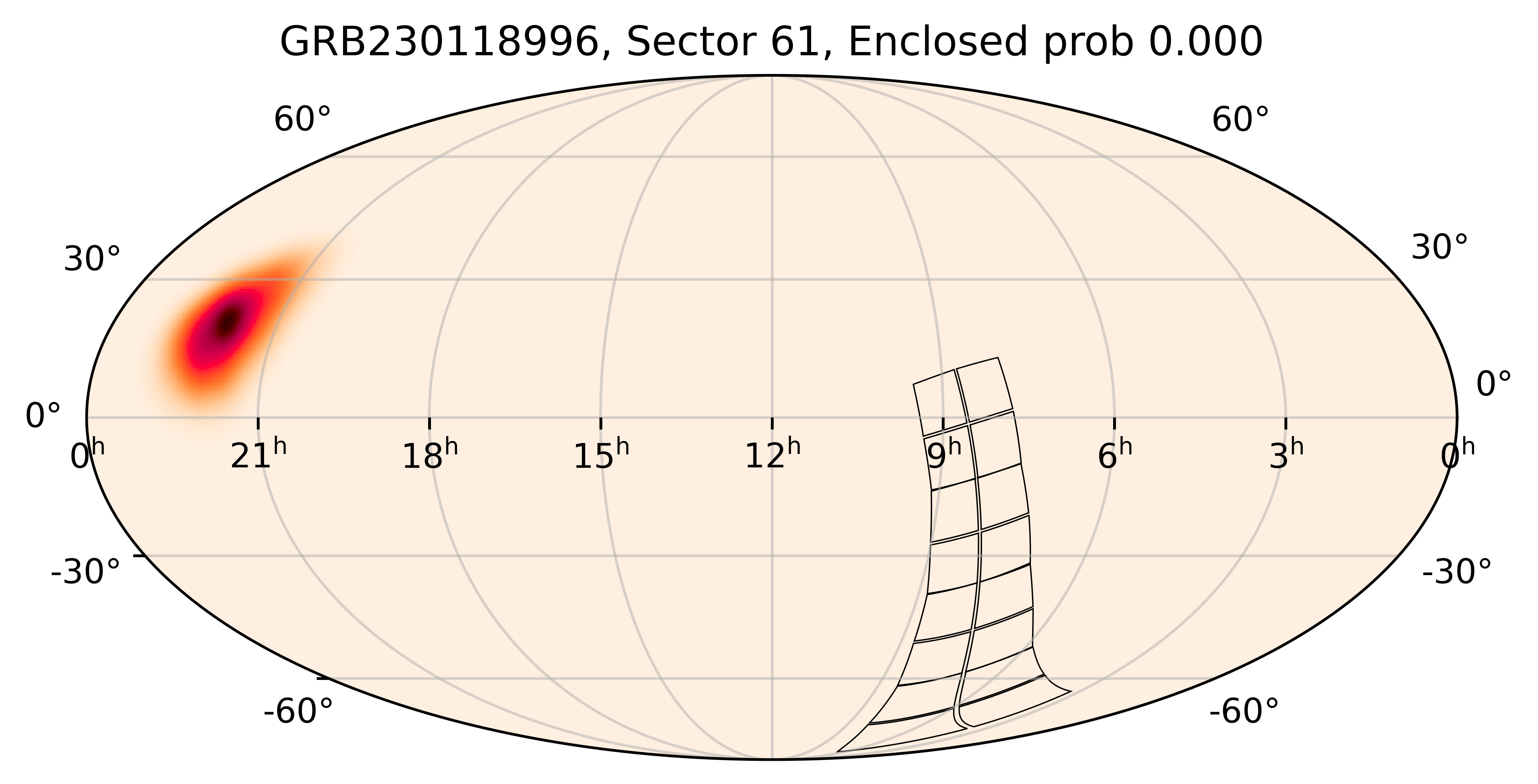 TESS Overlap Sky Map for GRB230118996 in TESS Sector61