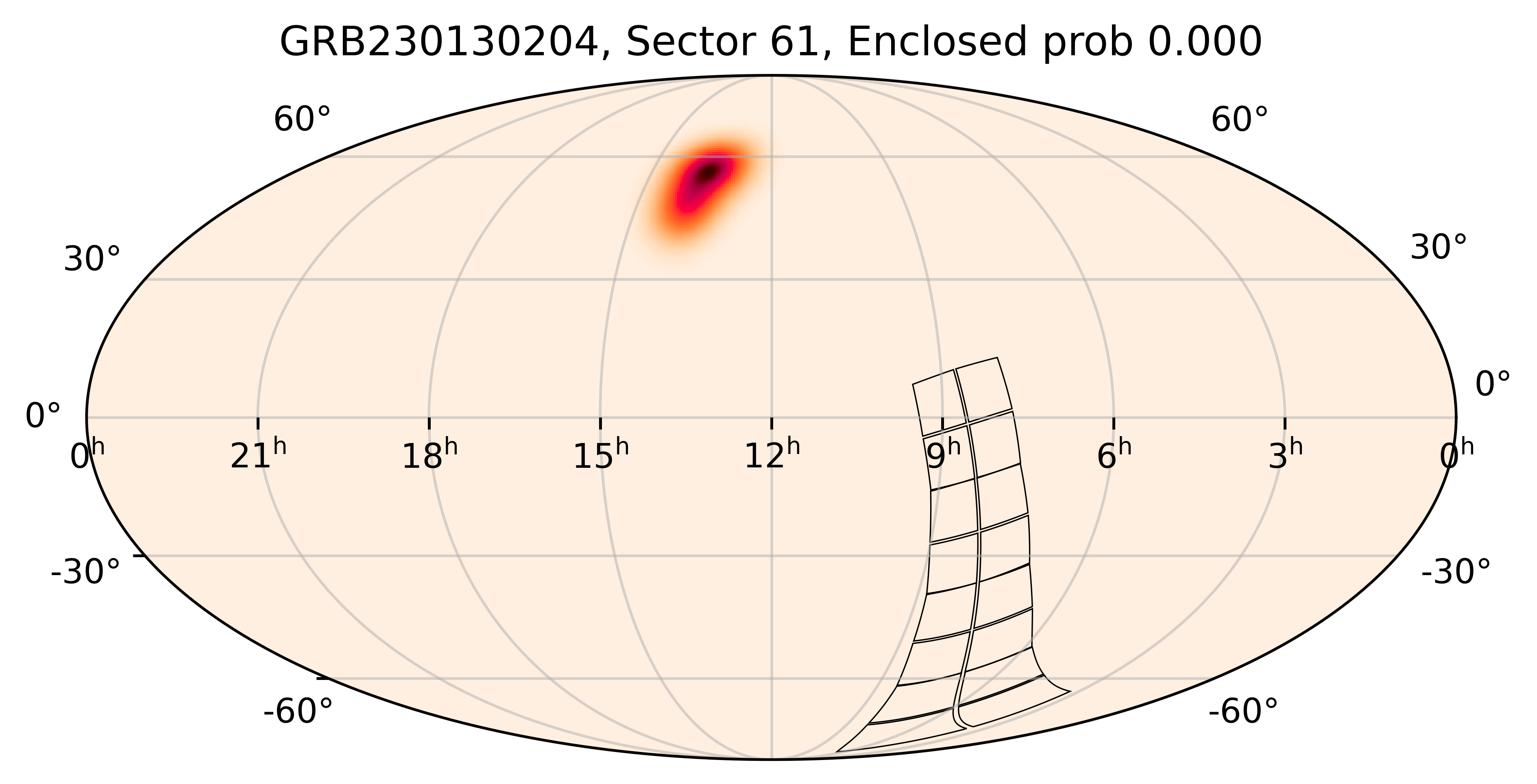 TESS Overlap Sky Map for GRB230130204 in TESS Sector61
