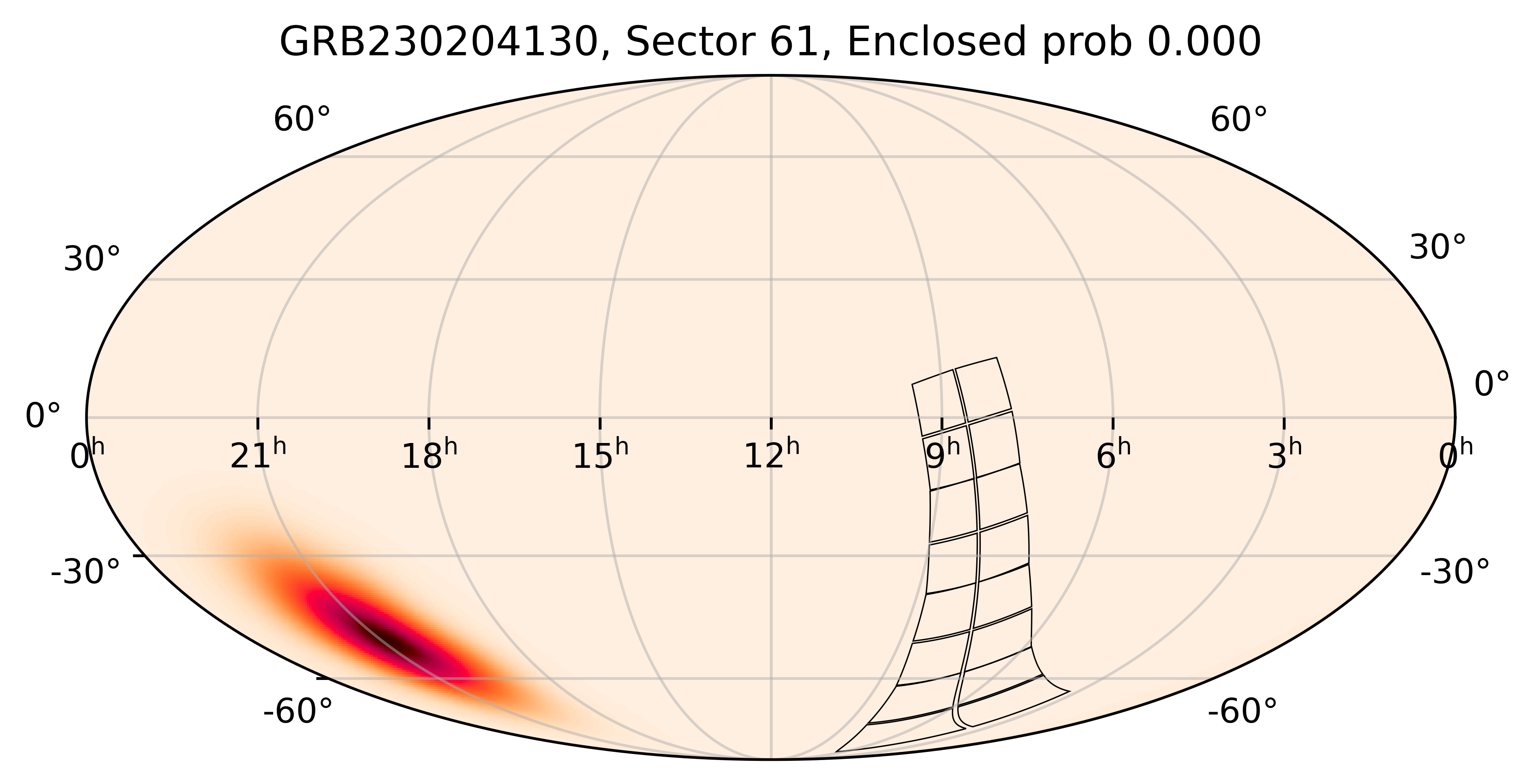 TESS Overlap Sky Map for GRB230204130 in TESS Sector61