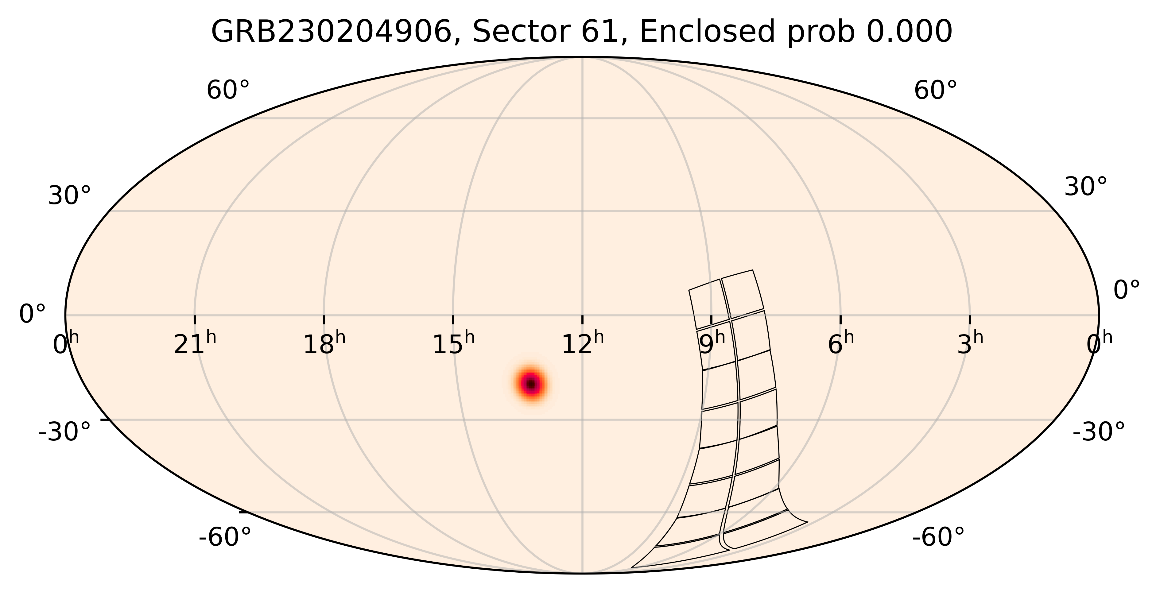 TESS Overlap Sky Map for GRB230204906 in TESS Sector61