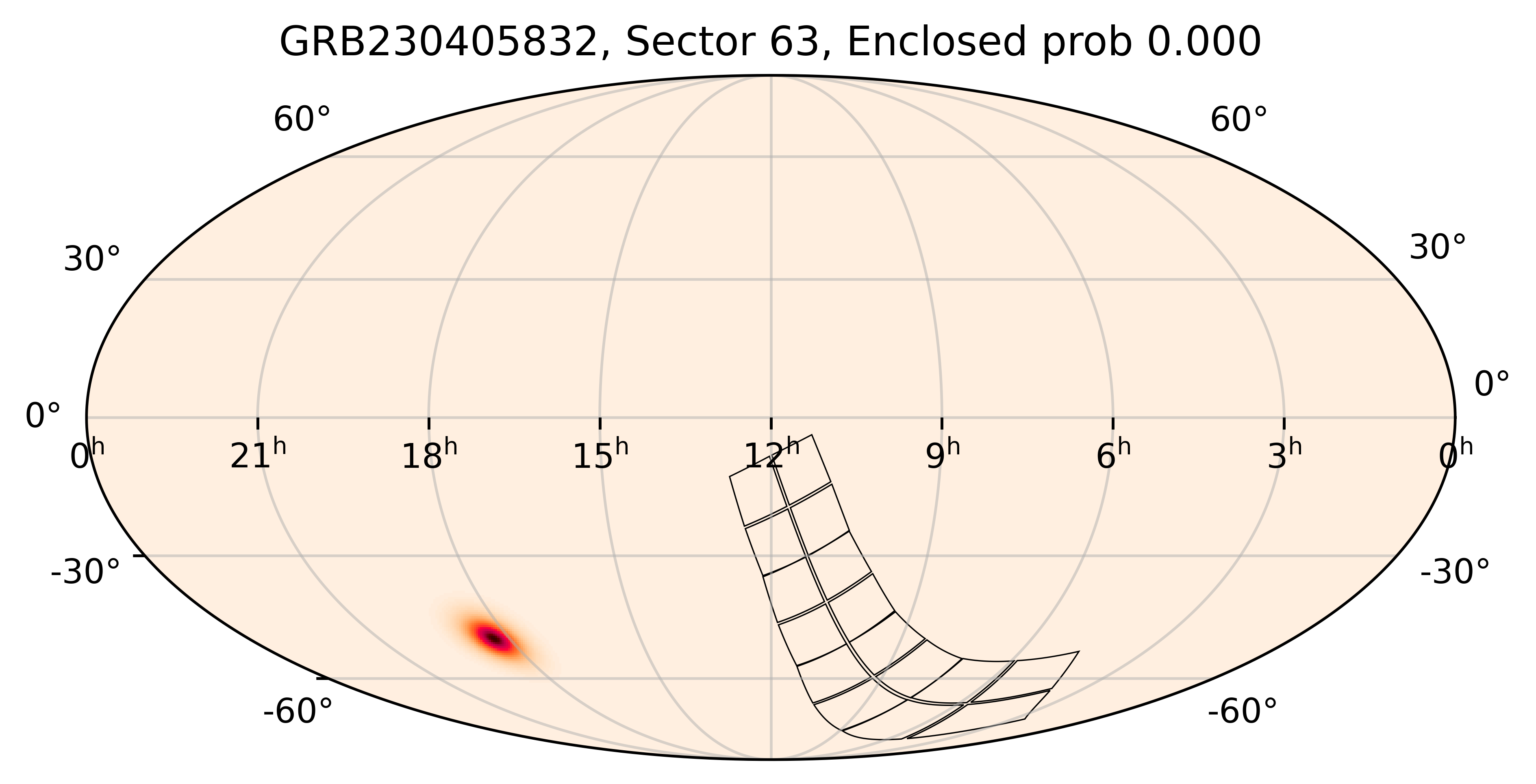 TESS Overlap Sky Map for GRB230405832 in TESS Sector63