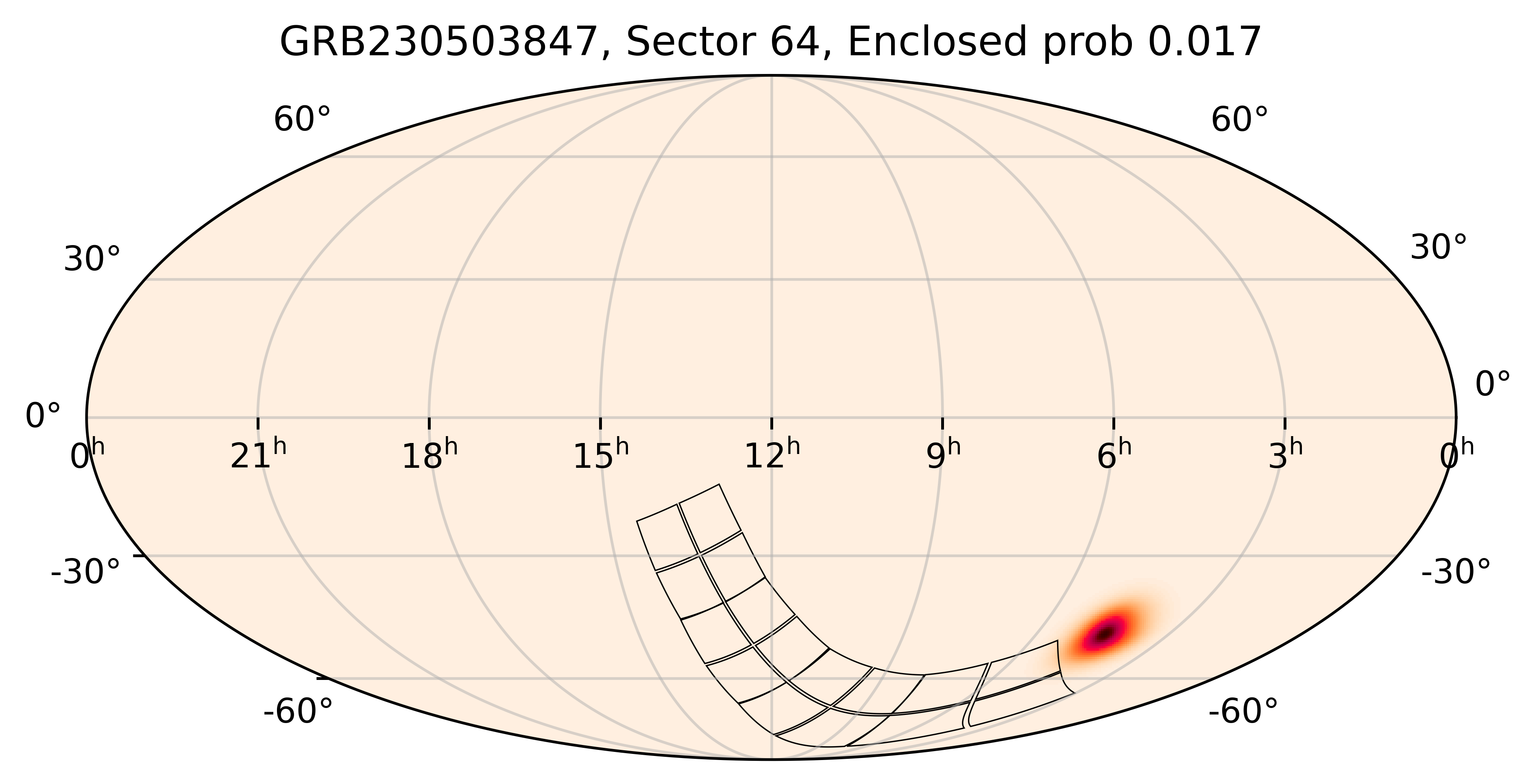 TESS Overlap Sky Map for GRB230503847 in TESS Sector64